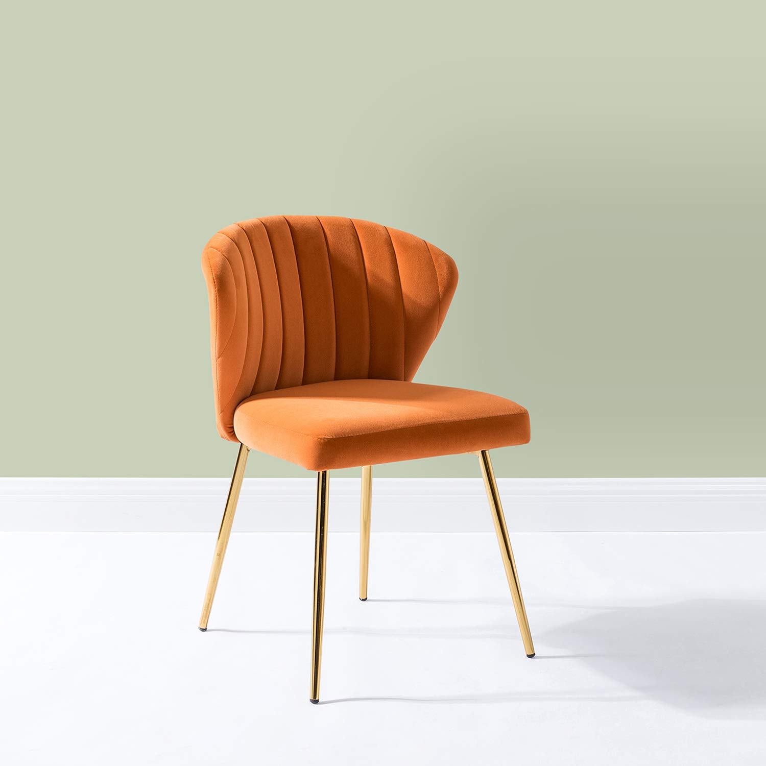 Modern Velvet Dining Room Chairs with Golden Metal Legs - Upholstered Tufted Back Accent Chair for Kitchen, Vanity, Patio & Beauty Room (Orange, 1-Pack) - Perfect for Small Spaces, Home Decor & Cozy Seating