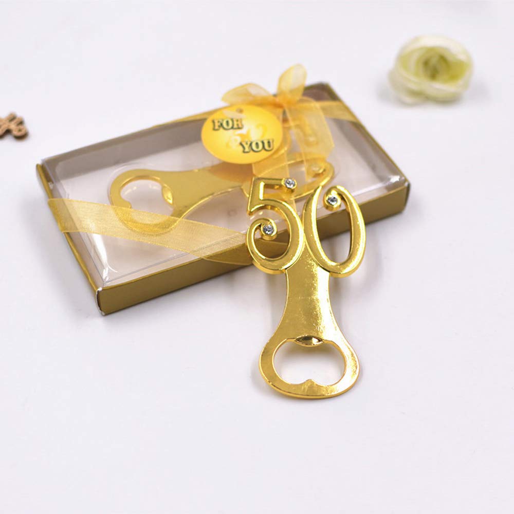 50th Anniversary Gold Plated Bottle Opener - Elegant Wedding Favors, Guest Gifts & Party Souvenirs for Birthday, Anniversary & Special Events - Perfect for Weddings, Receptions & Celebrations