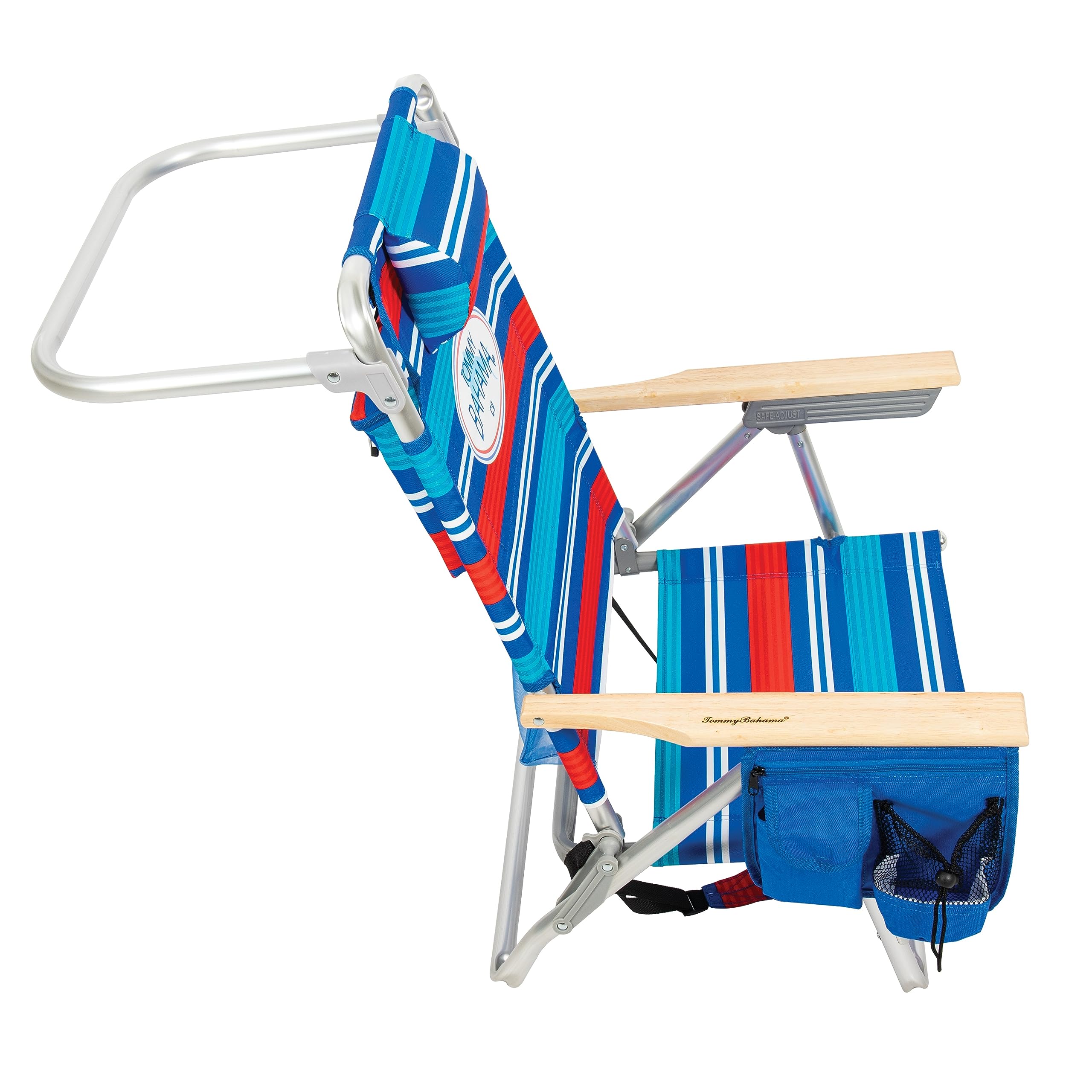 Tommy Bahama 2-Pack 5-Position Reclining Beach Chairs with Built-in Cooler, Storage Pouch & Towel Bar - Red White Blue Stripe | Perfect for Poolside Relaxation, Backyard Lounging & Beach Vacations