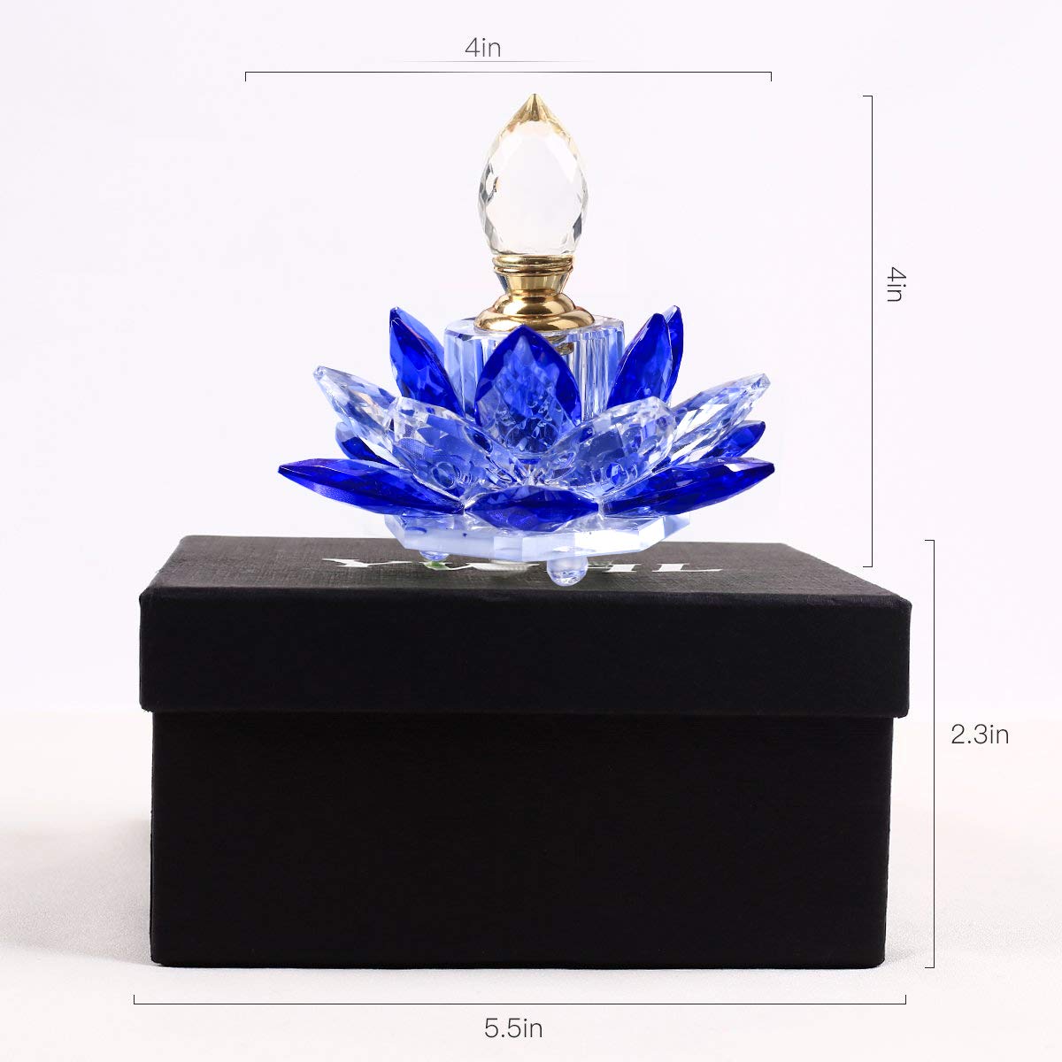 JQJ Blue Crystal Perfume Bottles - Elegant Empty Lotus Flower Figurine for Women | Perfect for Home Decor, Bathroom Accessories & Romantic Gifts