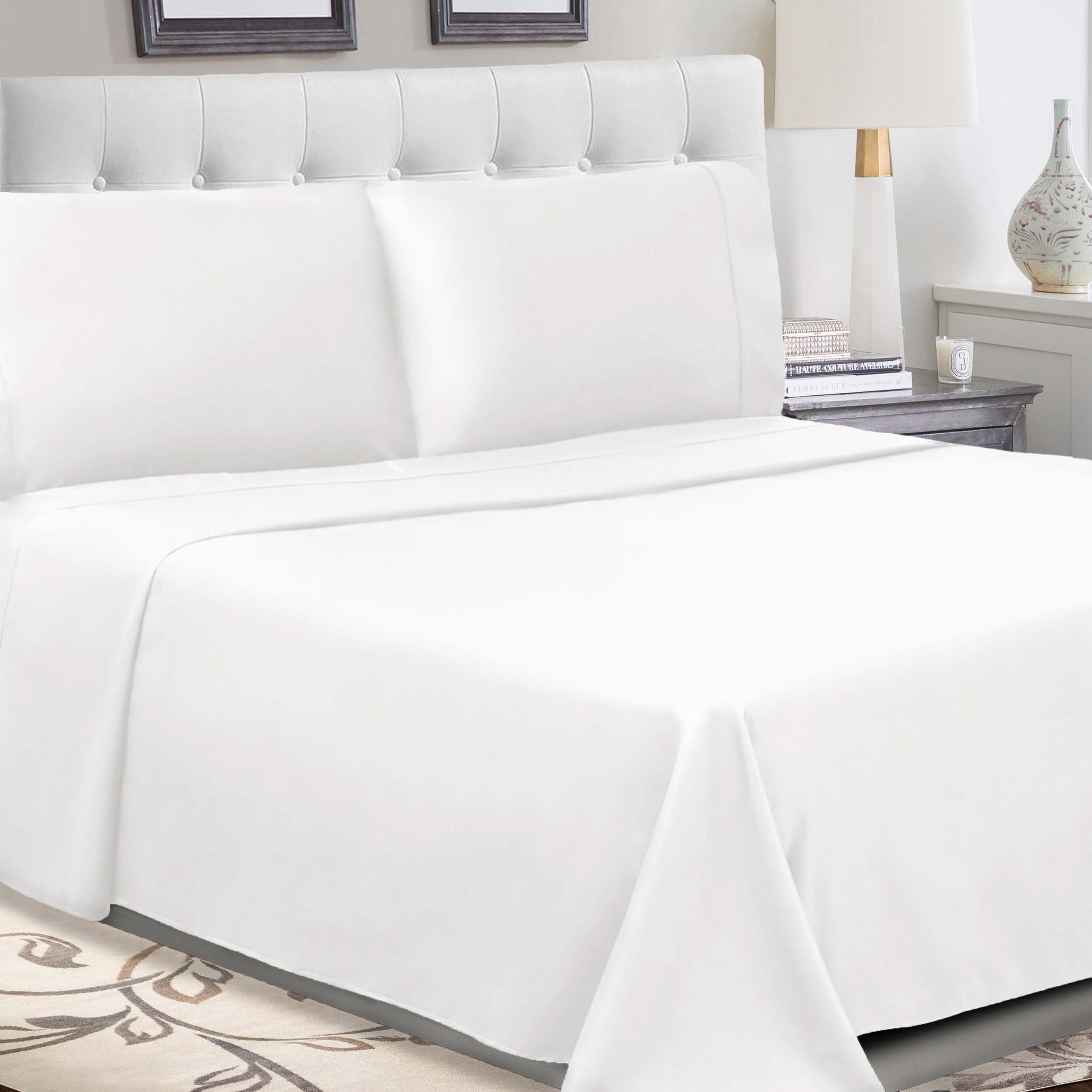 300 Thread Count Cotton Percale Solid Deep Pocket Bed Sheet Set - Queen Size, Soft & Breathable for Comfortable Sleep - Perfect for Master Bedroom, Guest Room & Vacation Homes