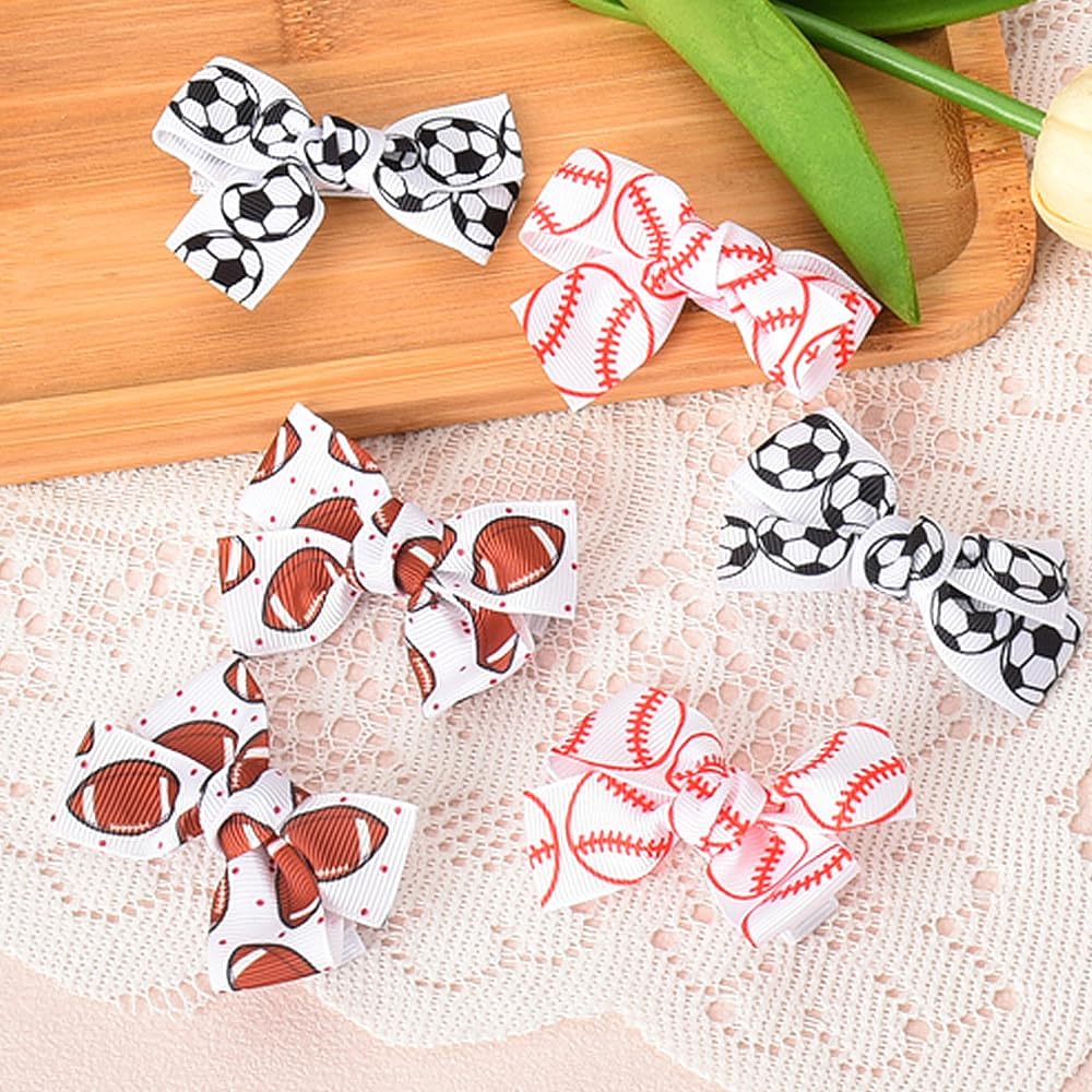 Girls Softball Baseball Hair Bows Set - Toddler Hair Clips for Sports & Gifts