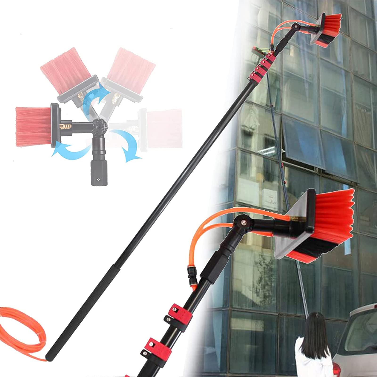 **Water Fed Cleaning System - Telescopic Window Cleaner with Brush & 18FT Pole for Glass Cleaning - Perfect for High Windows, Balconies, and Hard-to-Reach Areas**
