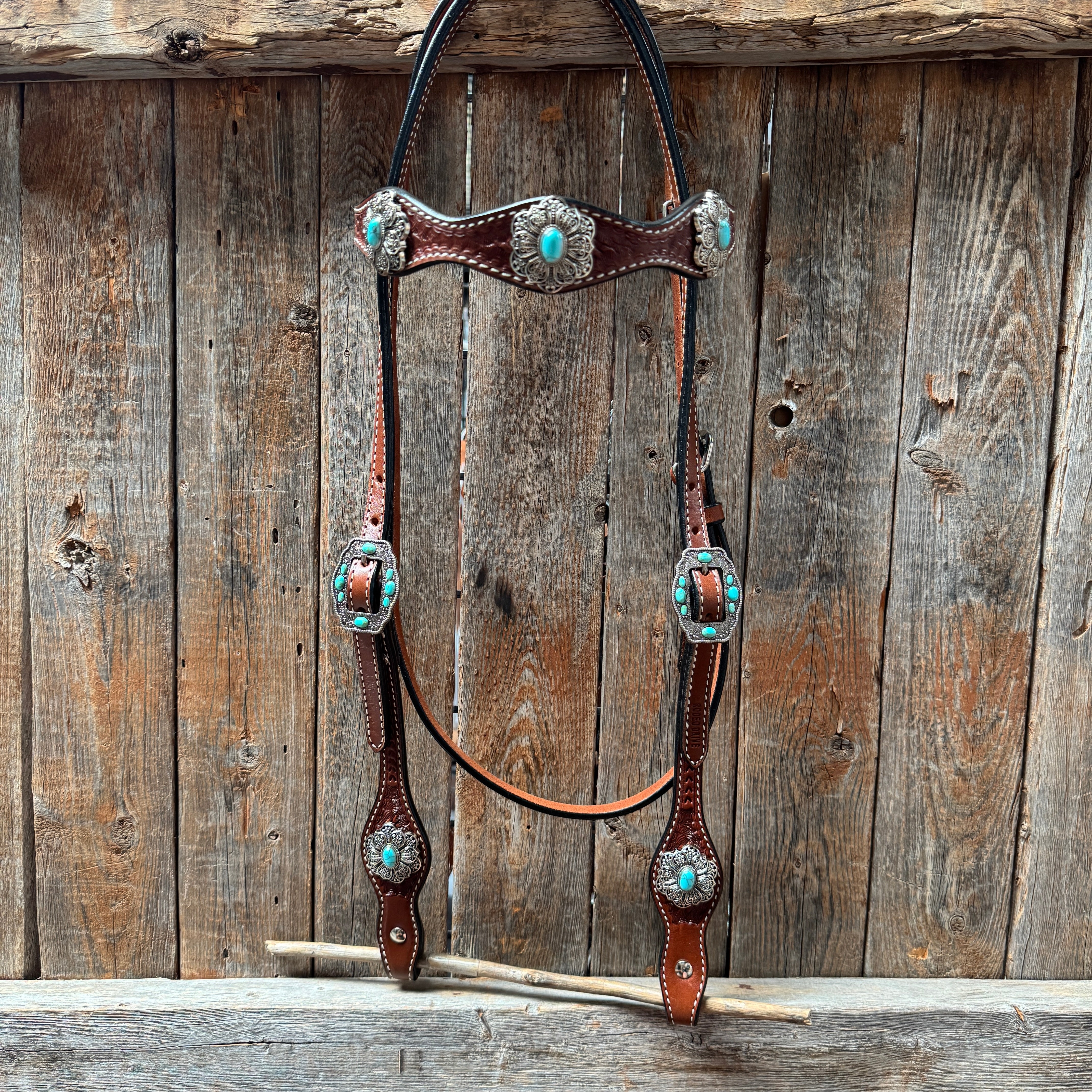 Turquoise Basketweave Browband for Horses - Medium Oil Draft Size #BB131D - Perfect for Show Jumping, Dressage & Western Riding