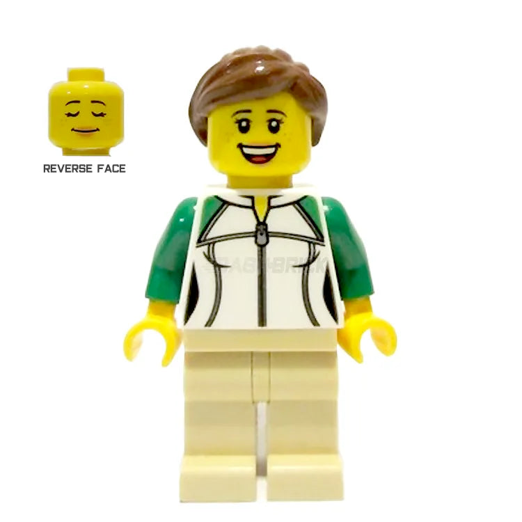 LEGO Minifigure Female with Ponytail in White & Green Sweatshirt - Perfect for Collectors, DIY City Scenes & Kids Playtime