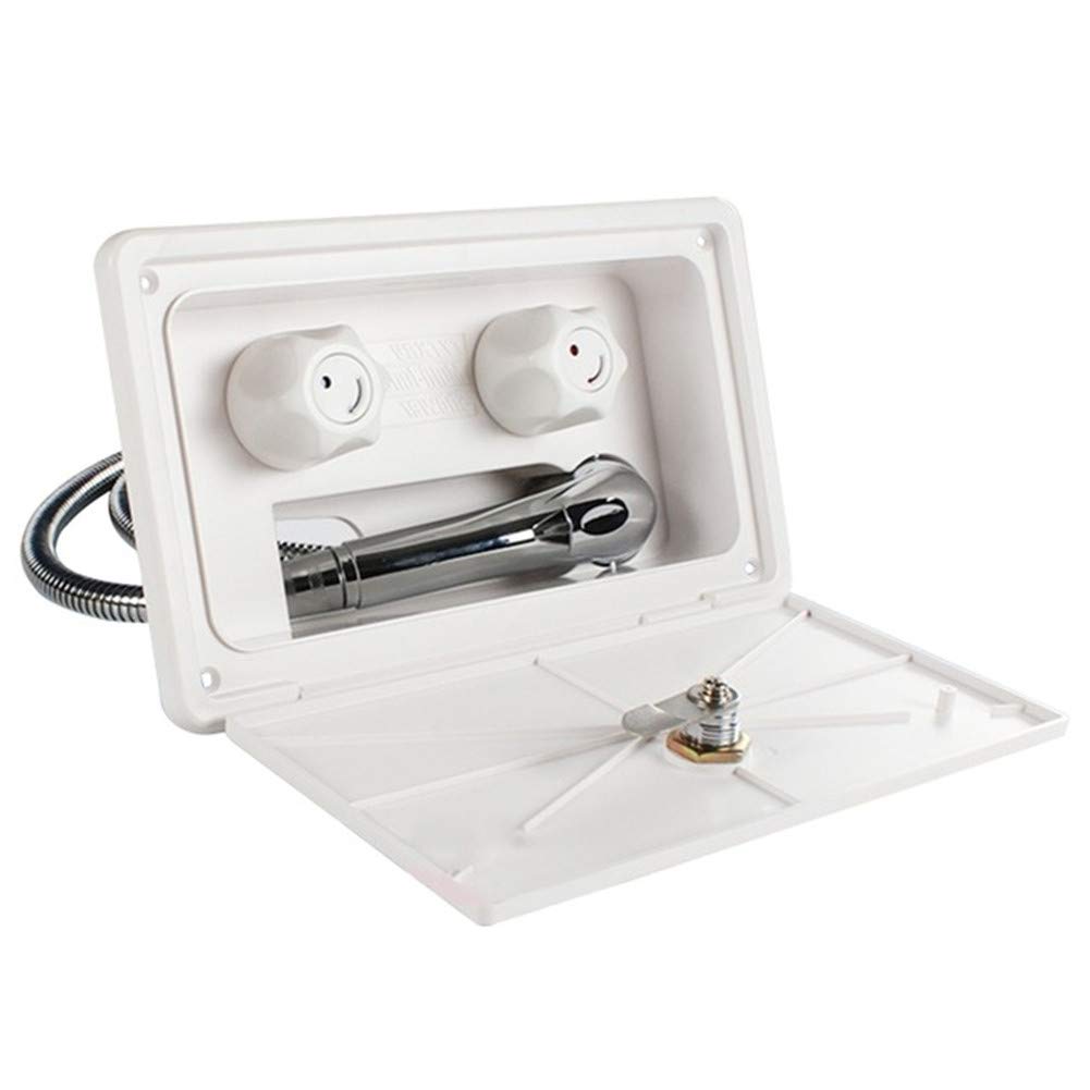 RV Exterior Shower Box Kit with Shower Head & Faucet - White | for Motorhome, Boat & Camper