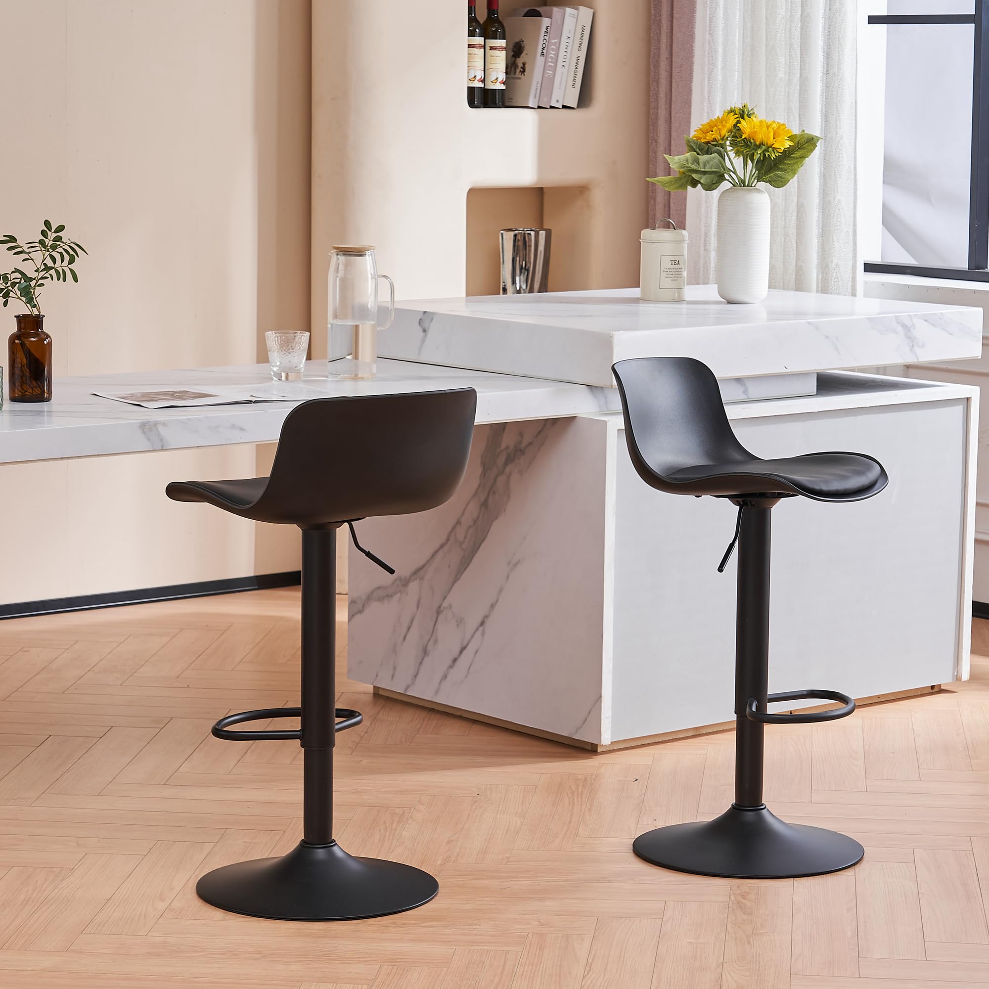 YOUNIKE Bar Stools Set of 2 - Modern Black PU Counter Height Adjustable Swivel Barstools with Padded Seat & Back - Perfect for Kitchen Island, Home Bar & Dining Counter - Comfortable & Stylish Seating Solution