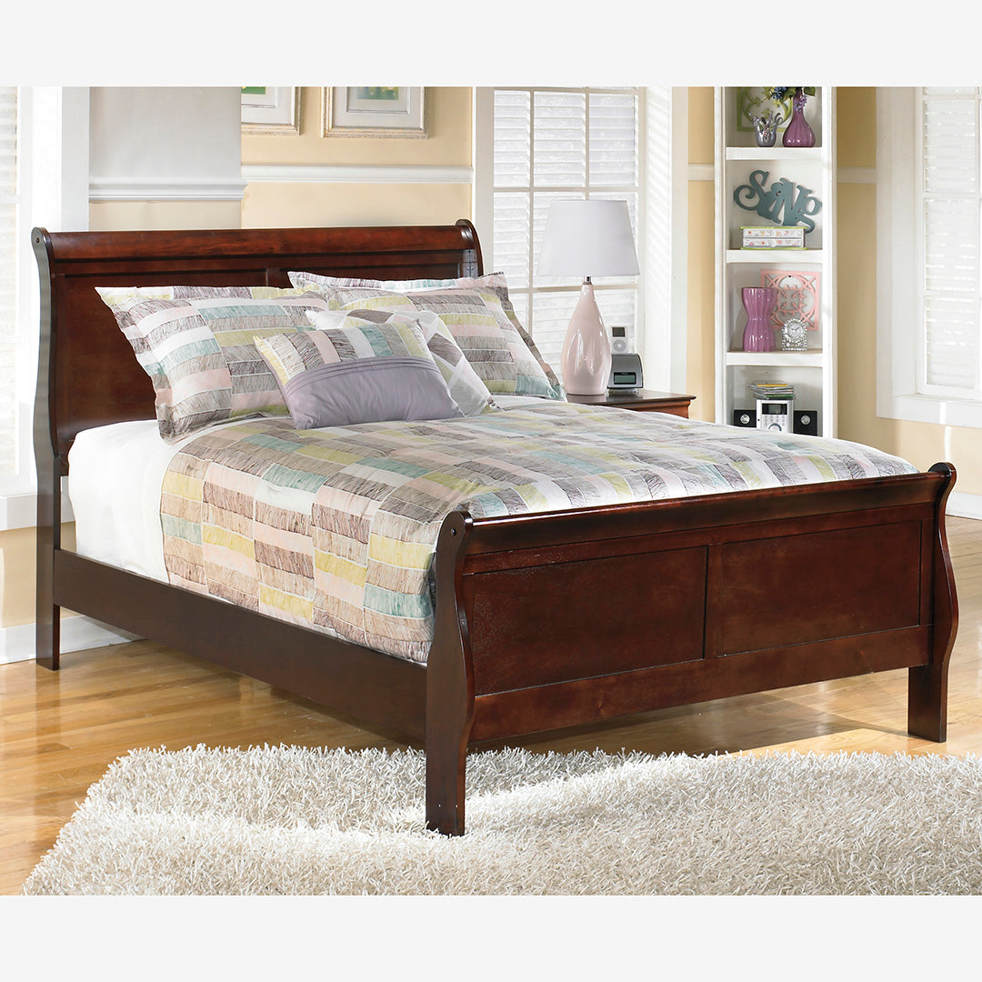 Alisdair Queen Size Wooden Sleigh Bed Frame with Upholstered Headboard - Elegant Bedroom Furniture for Master Bedroom, Guest Room, or Dorm