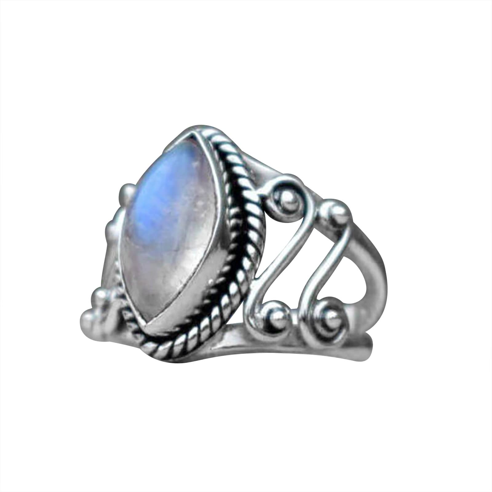 Vintage Opal White Stone Engagement Ring for Women - Rose Gold Knot Ring with Green Gemstone, Size 9 (Silver) - Perfect for Weddings, Anniversaries & Special Occasions