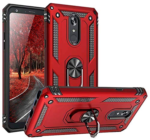 TJS Heavy Duty Magnetic Phone Case for LG Stylo 5/5 Plus/5V/5X - Defender Metal Ring with Kickstand (Red) | Perfect for Outdoor Activities, Work & Travel Protection