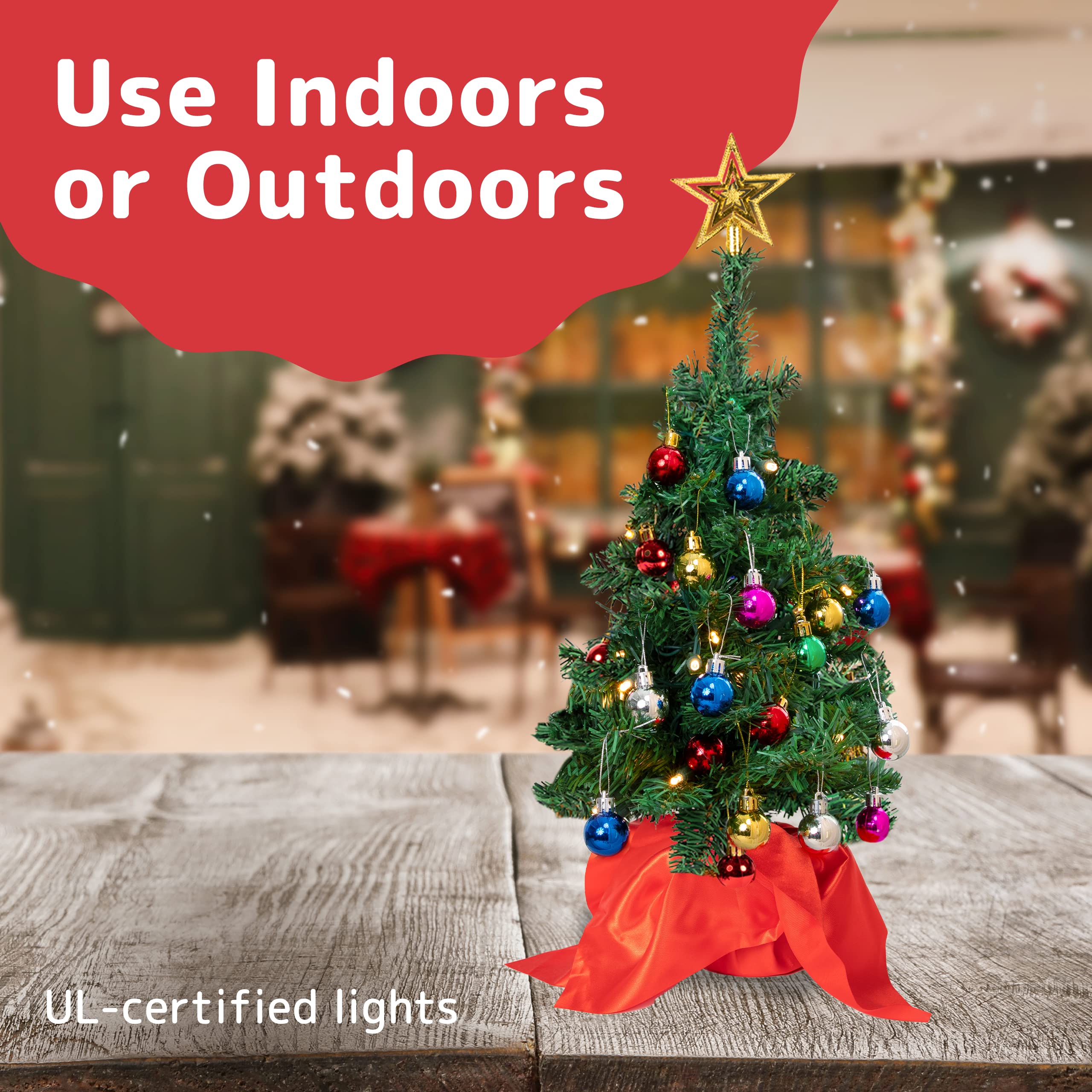 Prextex 22-Inch Mini Christmas Tree with Warm White LED Lights, Ornaments & Gift Boxes - Small Decorative Tabletop Christmas Tree for Home, Office, Party & Holiday Decor - Perfect for Mantel, Desk, Shelf or Entryway Decorations