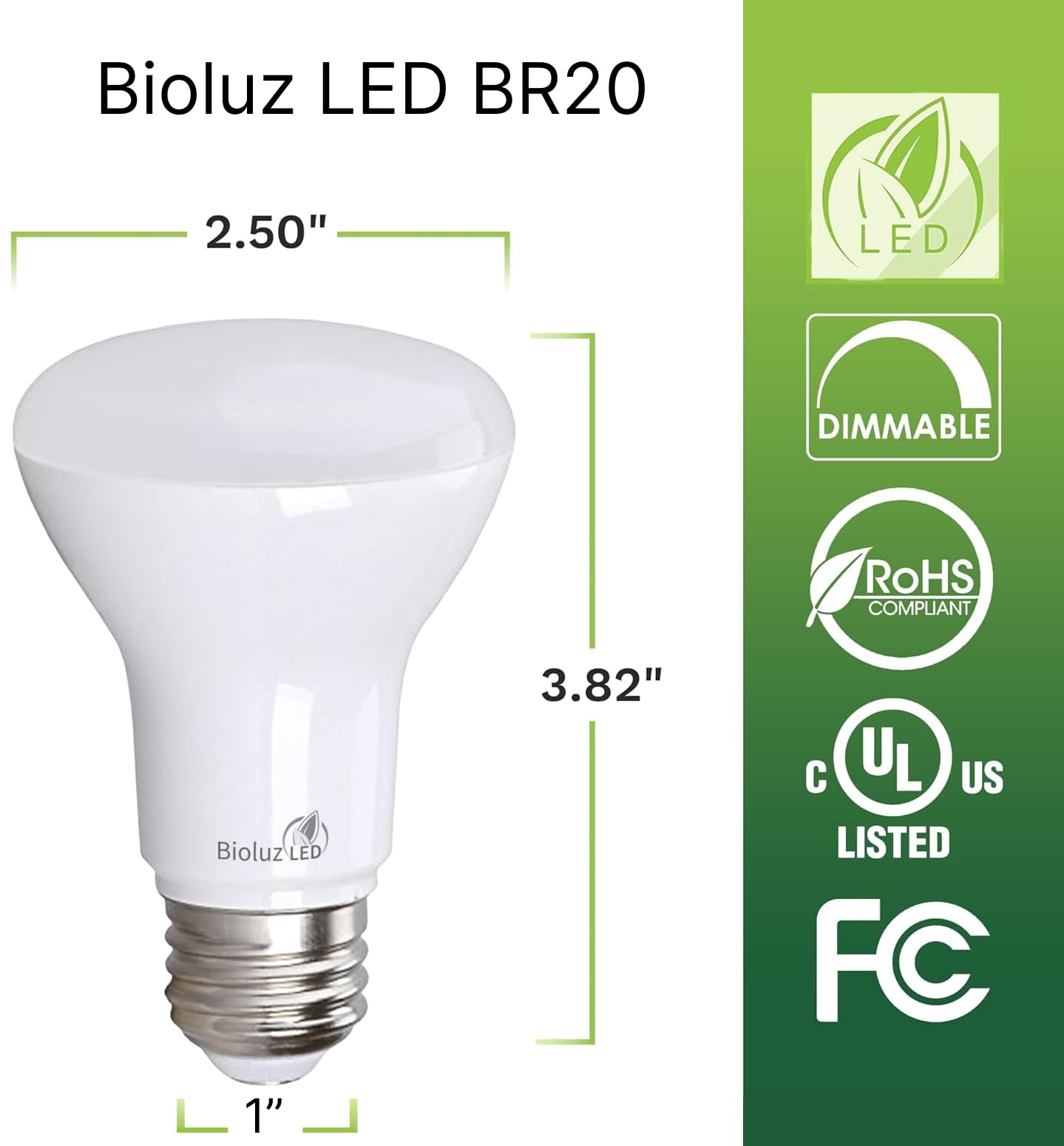 Bioluz LED Light Bulb BR20 6W (40 Pack) - 2700K Warm White, 540 Lumen, 90 CRI, Energy Efficient 50W Replacement - UL Listed & CEC Title 20 Compliant - Perfect for Bedroom, Living Room, and Outdoor Lighting