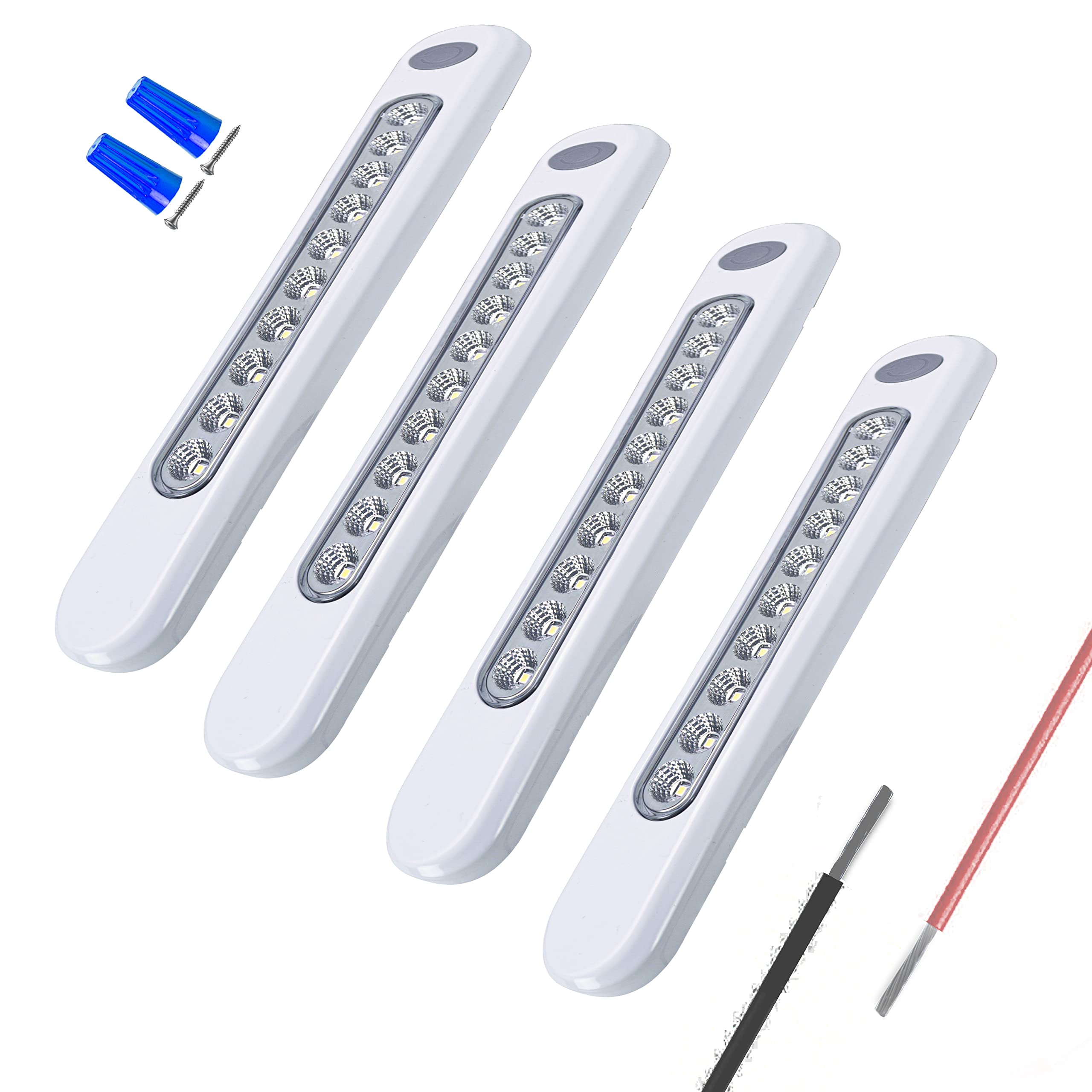 10-LED 12V Closet Lights with ON/Off Switch - 4 Pack LED Cabinet Lights for RV, Van, Camper, Closet, Kitchen & Home Storage - Perfect for Nighttime Illumination and Organization
