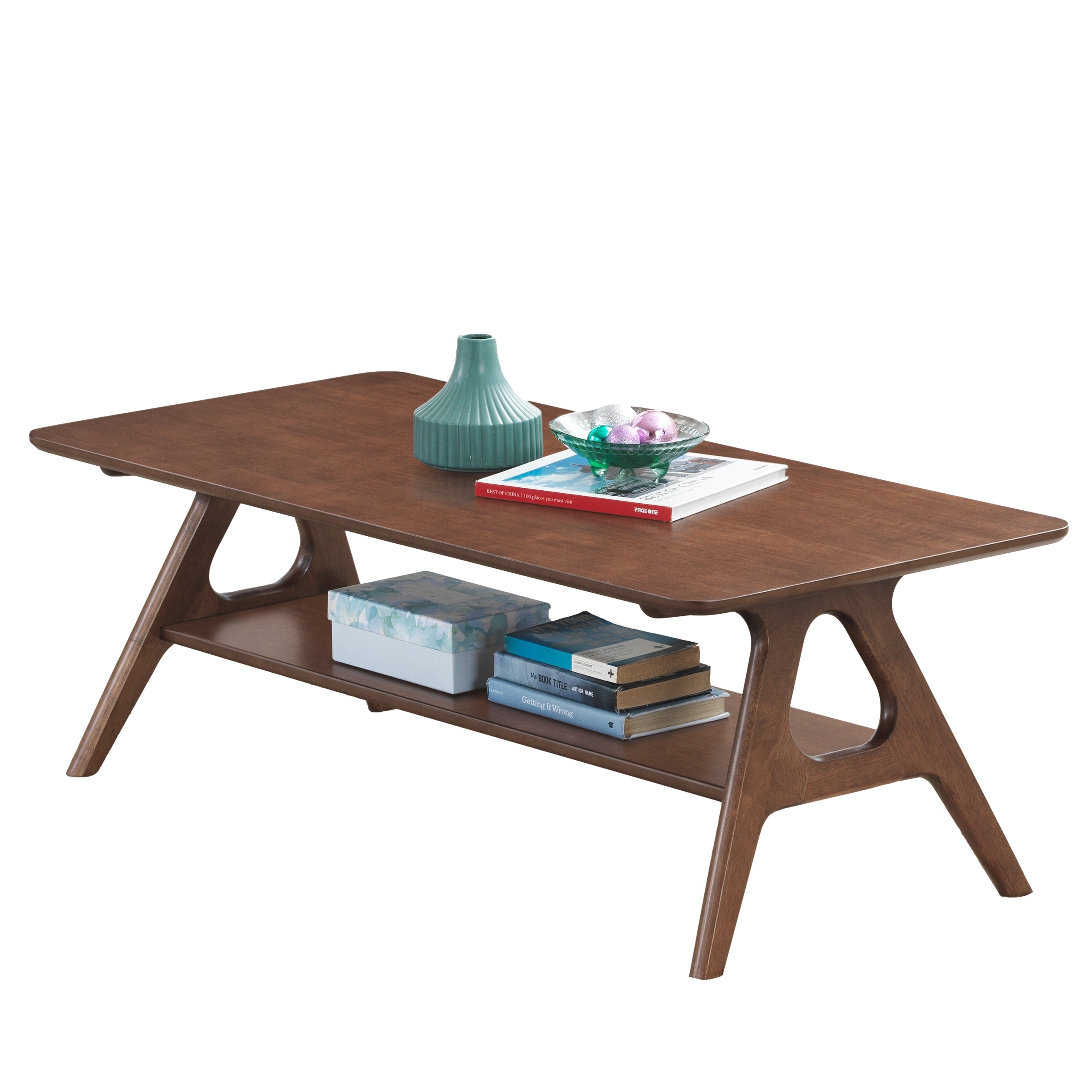 Roundhill Furniture Arona Mid Century Modern Wood Shelf Coffee Table - Stylish Living Room Accent Table for Books & Decor