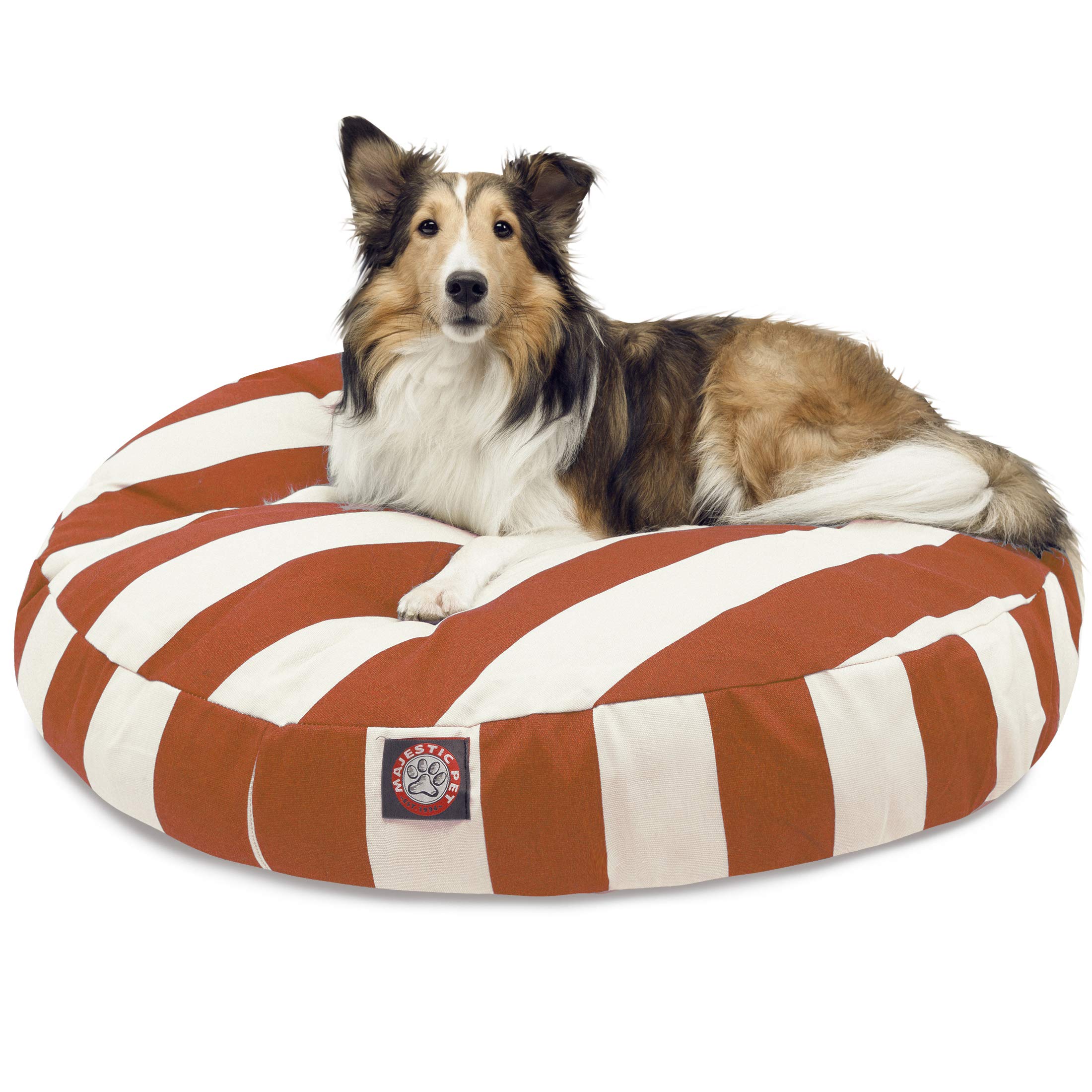 Majestic Pet Products Medium Round Dog Bed - Burnt Orange Vertical Stripe, Removable & Washable Cover, Indoor/Outdoor Use - Perfect for Living Rooms, Patios & Pet Crates