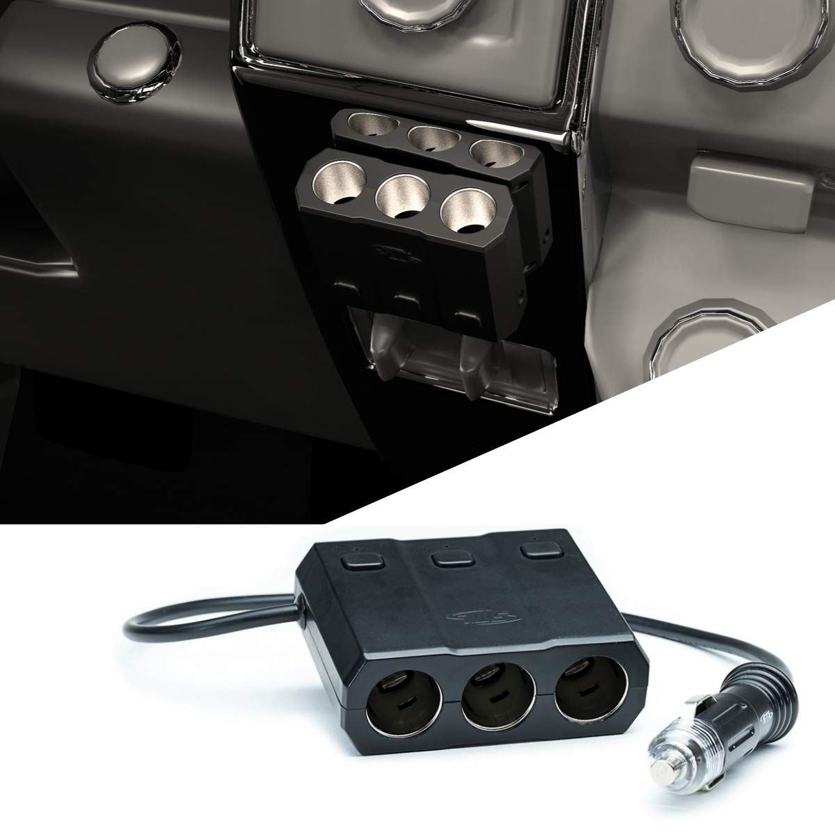 3 Socket Car Cigarette Lighter Splitter with On/Off Buttons & LED Indicators - Multi-Port 12V Power Adapter for Phone Charging, GPS, Dash Cams in Cars, Trucks, RVs & Vehicles
