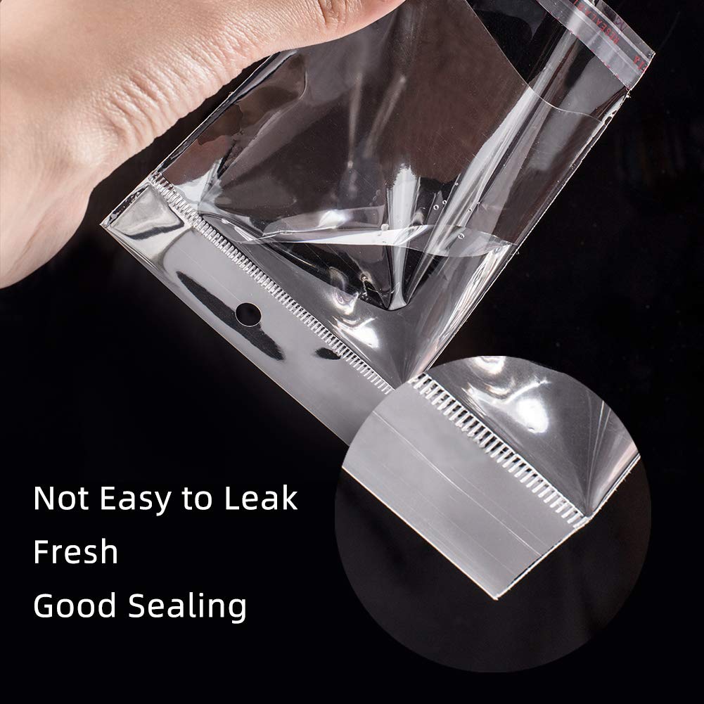 400 pcs 3.5 x 3.3 Inch Clear Resealable Plastic Bags - Self Sealing OPP Treat Bags with Hang Hole for Bakery, Cookies, Soap & Gifts | 1.3 Mil Thick | Perfect for Packaging, Storage & Retail Display