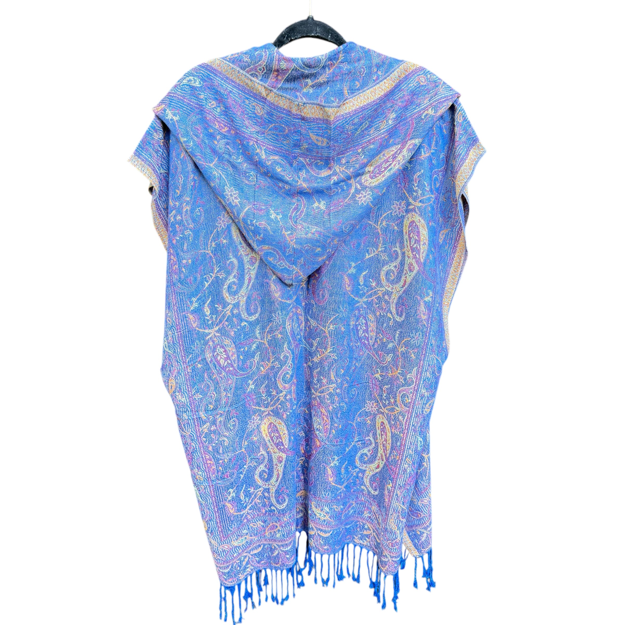 Royal Blue Paisley Pashmina Hooded Kimono - Soft Lightweight Wrap Cardigan for Women - Perfect for Yoga, Beach Cover-Up & Boho Fashion