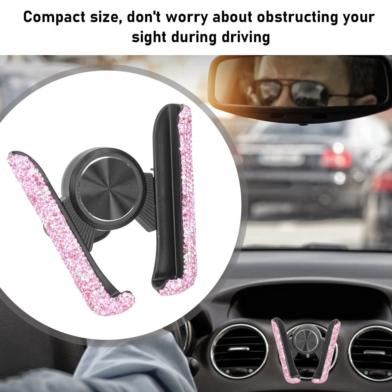 OKAT Bling Car Phone Holder - Rhinestone Adjustable Auto Cell Phone Mount for Women & Girls, Secure Grip for Safe Driving, Perfect for Car Decoration & Daily Commute (Pink)