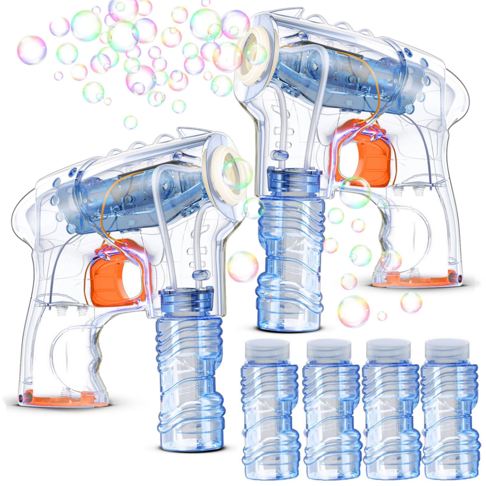 Kid Odyssey 2 Pack Bubble Blaster Gun with 4 Refill Bottles & Multicolor LED Lights - Fun Bubble Machine for Kids Birthday Parties, Outdoor Play, Summer Activities - Perfect Gift for Toddlers Boys Girls