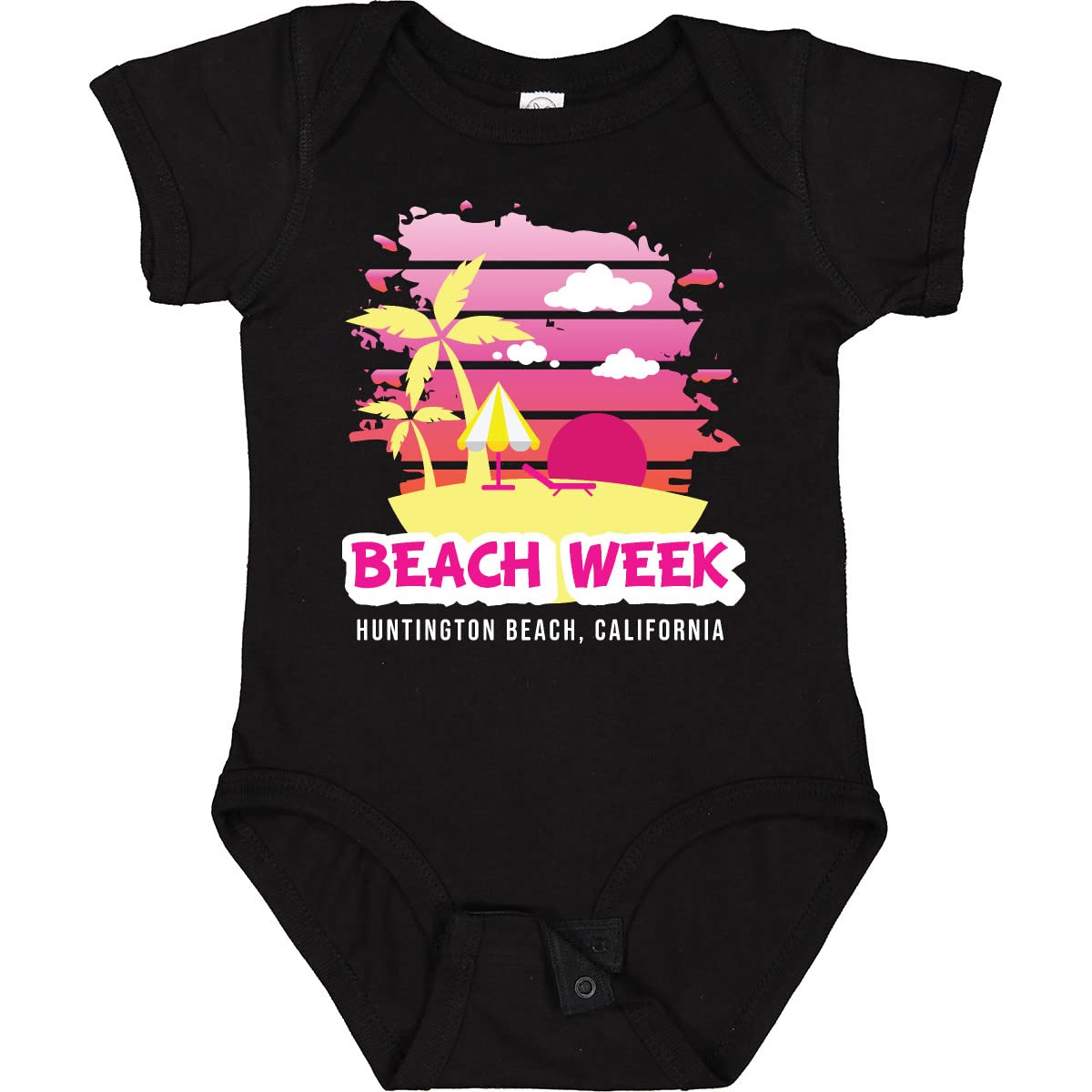 Inktastic Beach Week Huntington Beach California with Palm Trees Baby Bodysuit - Soft Cotton Infant Onesie for Beach Vacations, Summer Outings & Family Photos