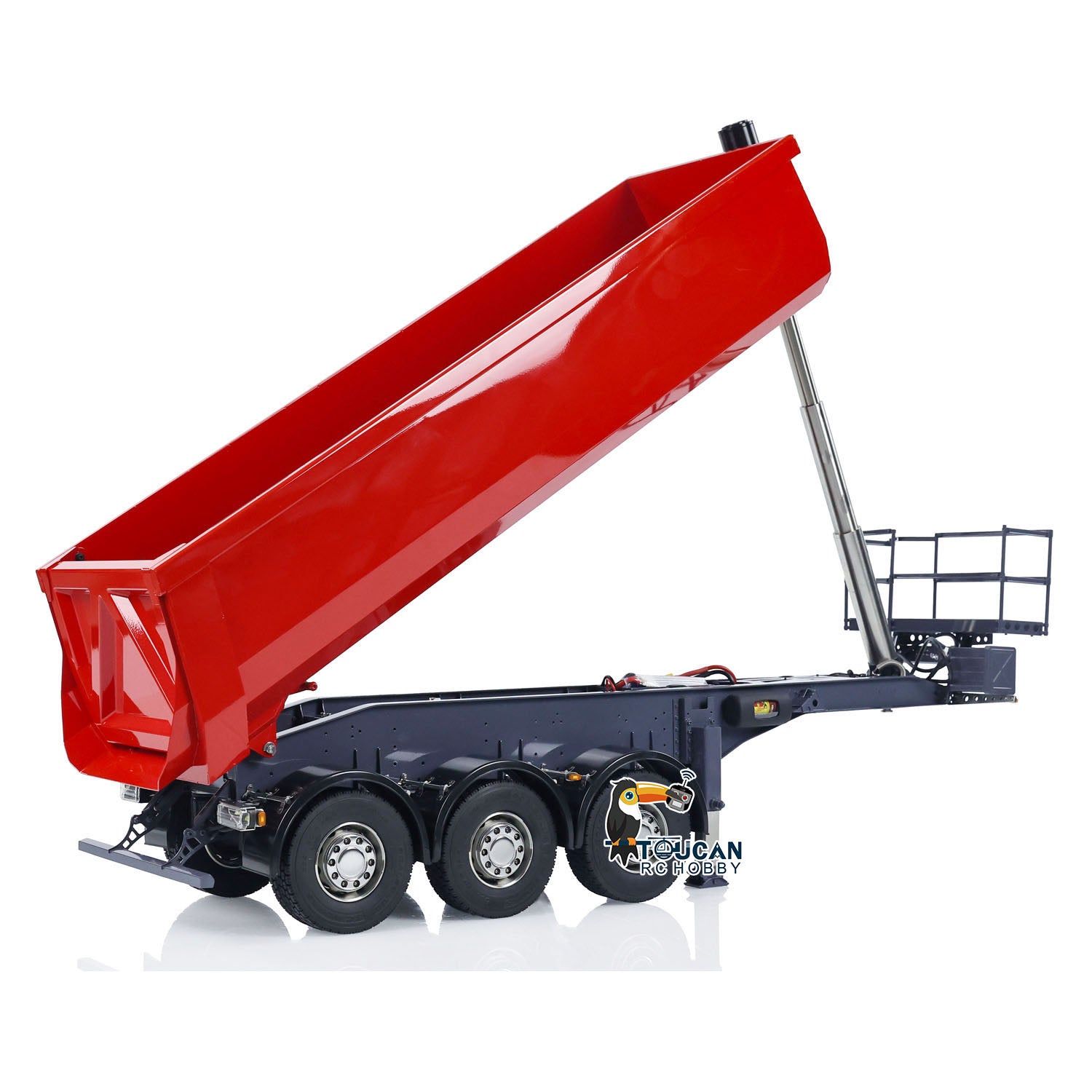 1/14 Scale 3 Axle Metal Hydraulic RC Dump Semi Trailer - Remote Control Tractor Truck Accessory for Hobbyists & Collectors | Ready-to-Run Assembled Model with Upgraded Paint | Perfect for RC Construction Site Scenes & Truck Show Displays