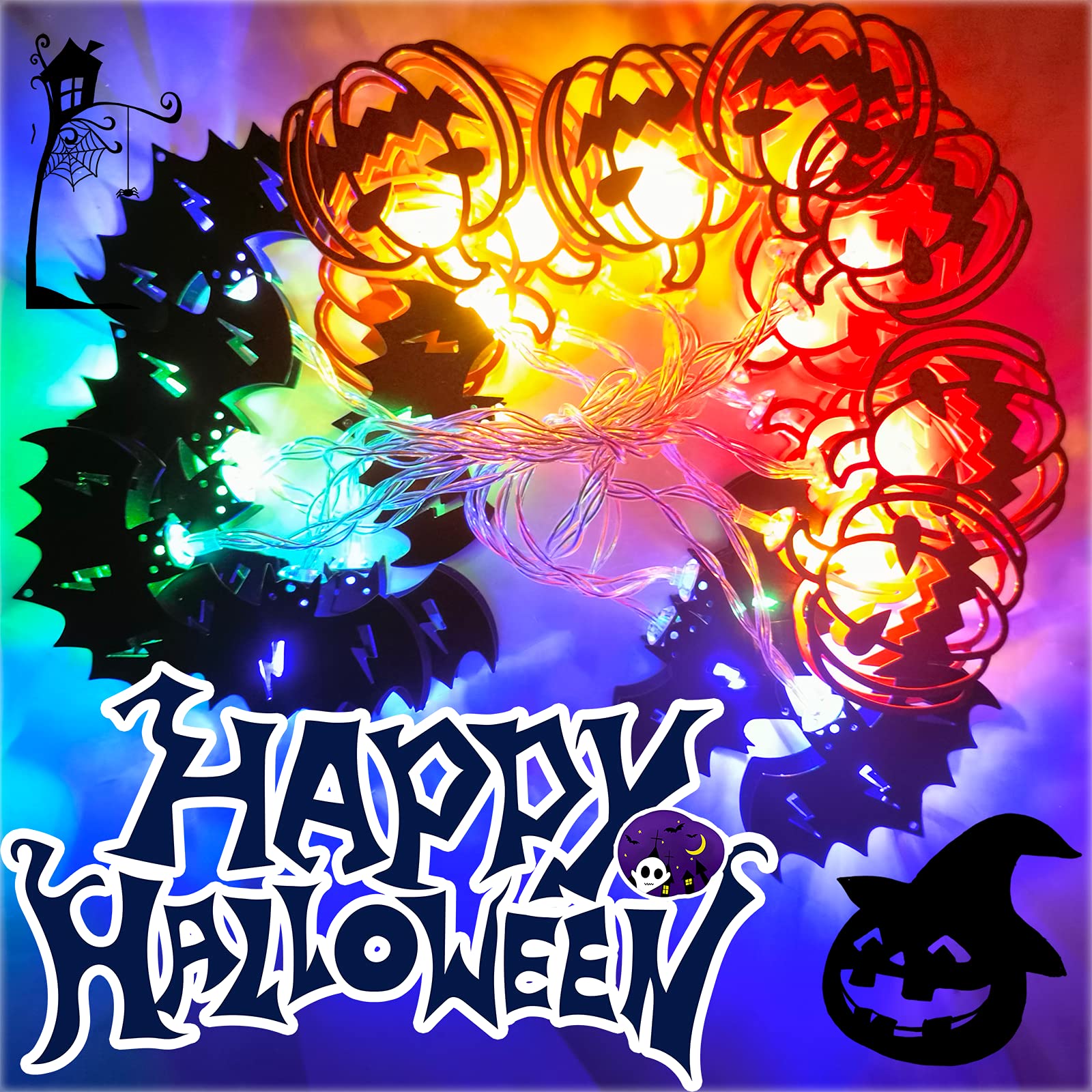 20LED Halloween String Lights - Waterproof Twinkle Fairy Lights with Pumpkin & Bat Decor | Battery Operated for Indoor & Outdoor Party Decorations (118 Inch) | Perfect for Halloween Yard Decor, Home Parties & Spooky Night Lighting