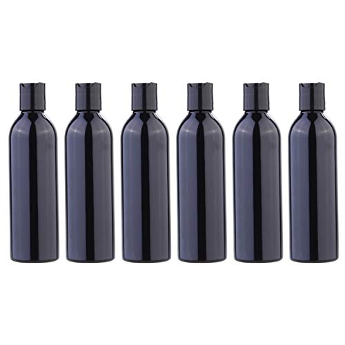 EXCLUZO 6-Pack 250ml Refillable Squeezable Shampoo Bottles - Black Cosmetic Containers with Press Disc Flip Cap for Lotions, Creams & Toiletries | Travel-Friendly Leakproof Toiletry Bottles for Shower, Gym & Vacation Essentials