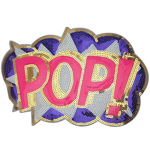 Big Letter POP Embroidered Patch with Sequins - Sew On Applique for Clothes, Curtains, DIY Crafts - Perfect for Home Decor, Wedding Party Decorations (Letter POP-1) | Use for Jackets, Bags, Hats, Pillows and Scrapbooking