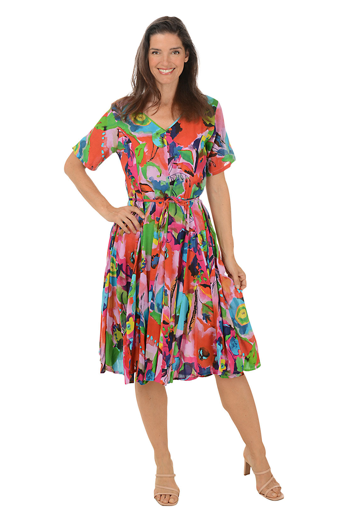 Elegant Nevis V-Neck Godet Dress for Women - Flowy Midi Dress with Ruffle Hem - Perfect for Weddings, Parties & Evening Events