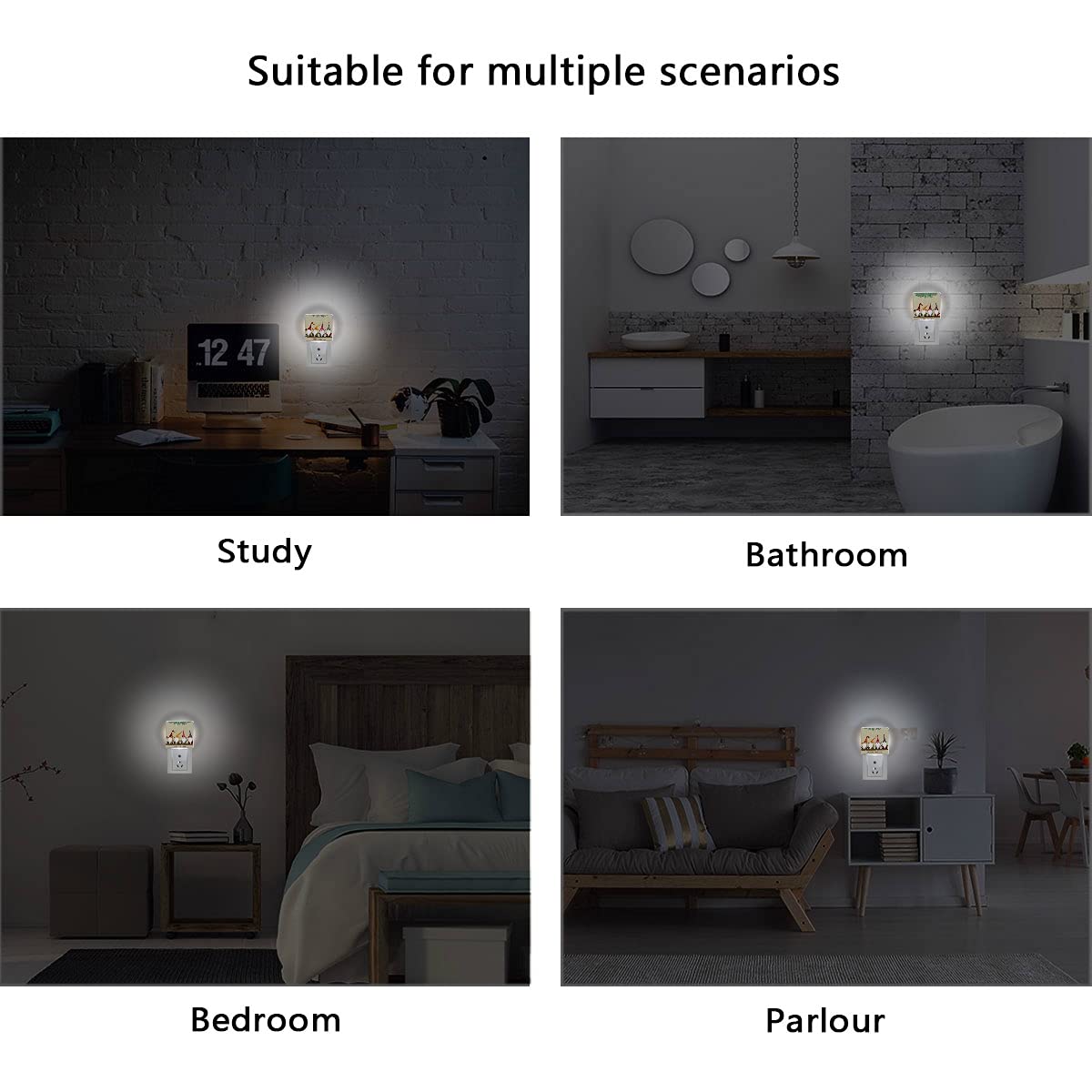 Christmas Gnome Night Light Set of 2 - Plug-in LED Sensor Lights for Holiday Decor, Bedroom, Nursery & Home Ambiance