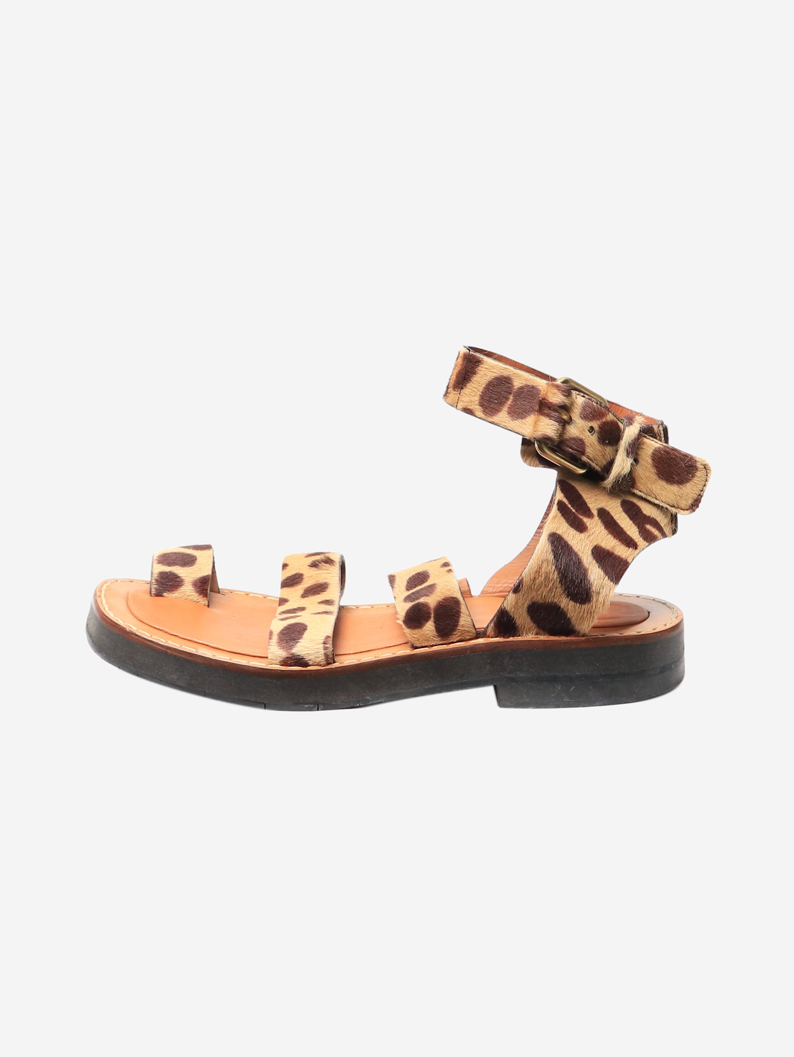 Women's Brown Leather Flat Sandals - Size EU 36 (UK 3) for Summer Beach Vacation & Casual Outings