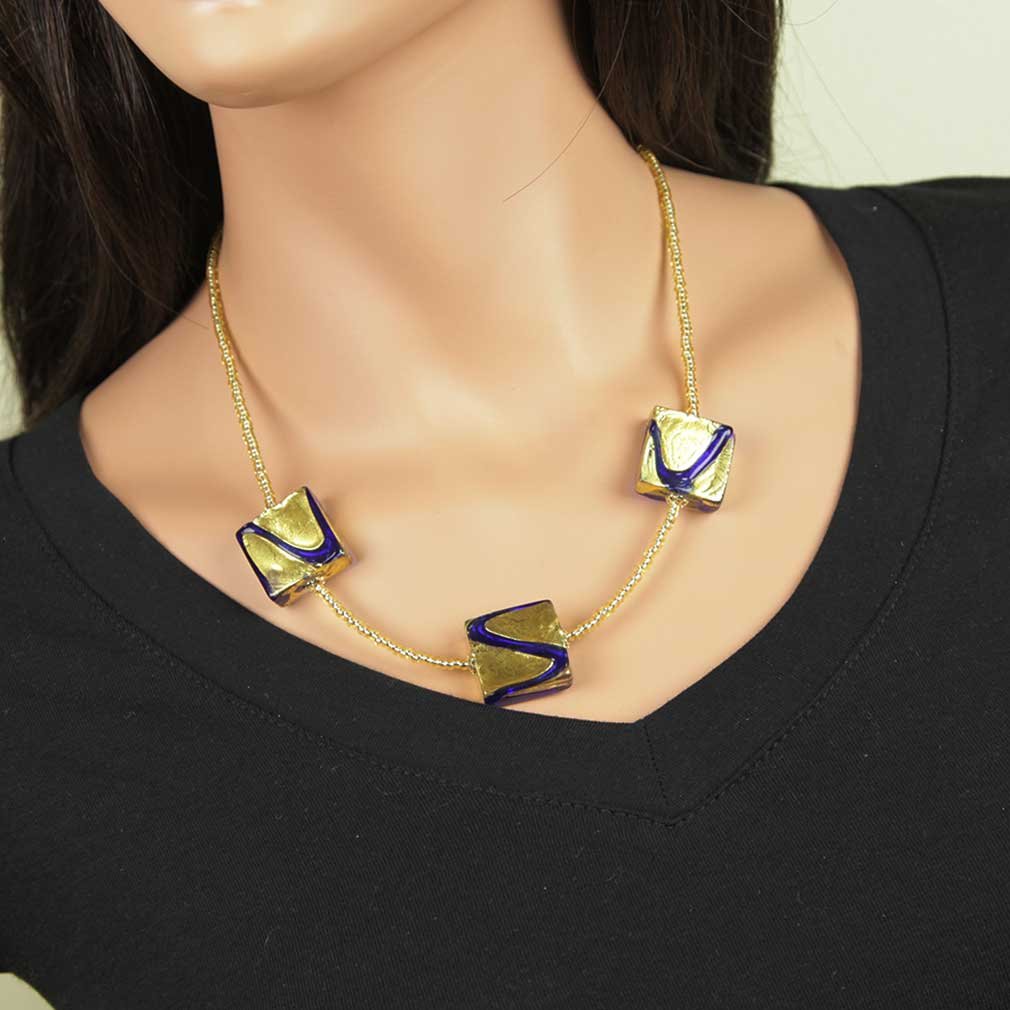 Venetian Murano Glass Royal Blue Square Necklace - Handmade Italian Jewelry for Women, Gift for Her, Perfect for Weddings & Special Occasions