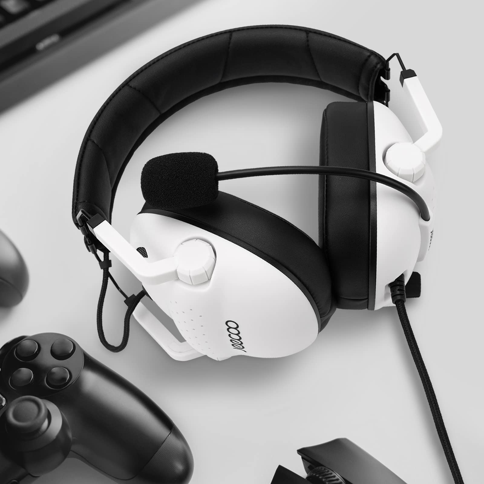 Jeecoo J50 Gaming Headset for PS4, PS5, Xbox One S/X - Stereo Sound Headphones with Noise-Canceling Mic - Foldable, Lightweight & Comfortable for PC, Laptop, Mobile - White - Perfect for Gaming, Streaming & Online Classes