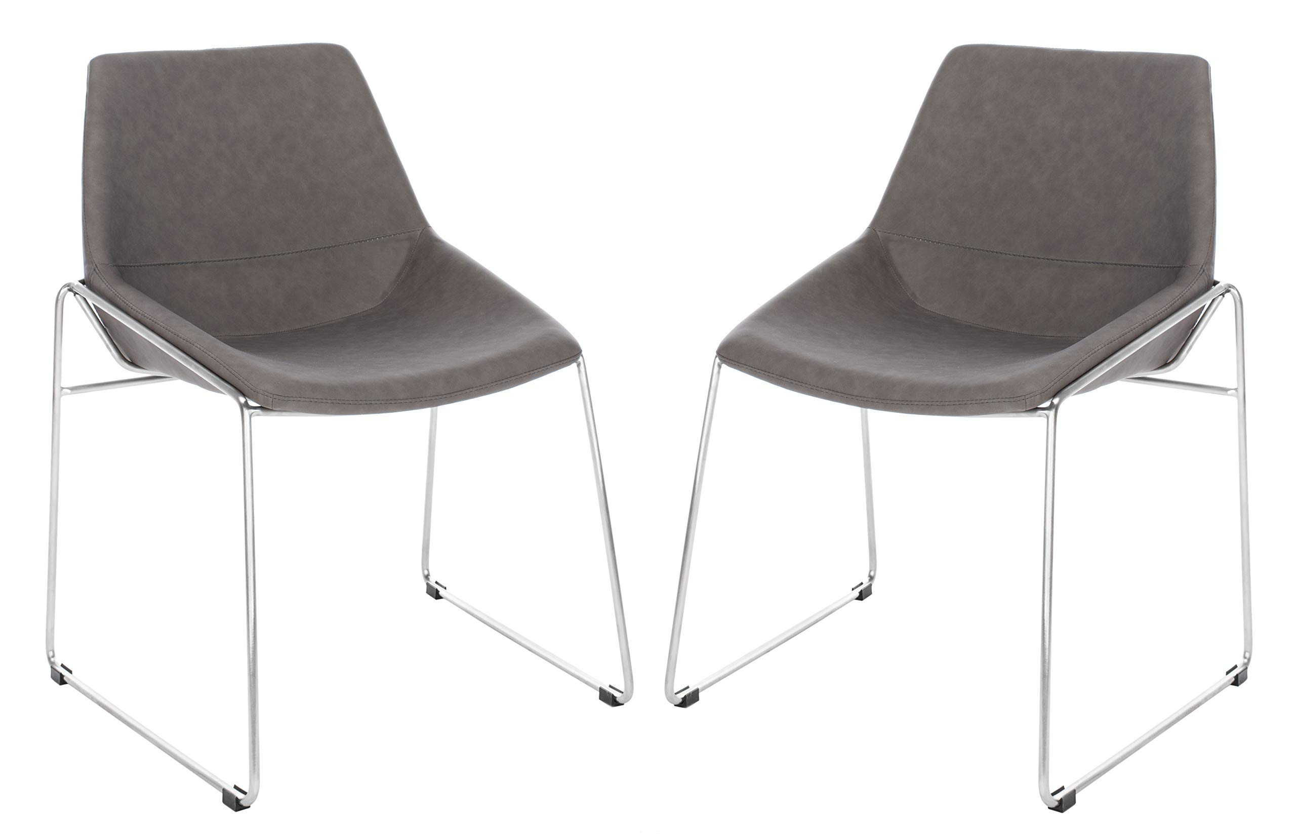 Safavieh Home Alexis Mid-Century Modern Dining Chairs - Set of 2, Ash Faux Leather & Silver Metal Frame - Perfect for Kitchen, Dining Room & Office Use