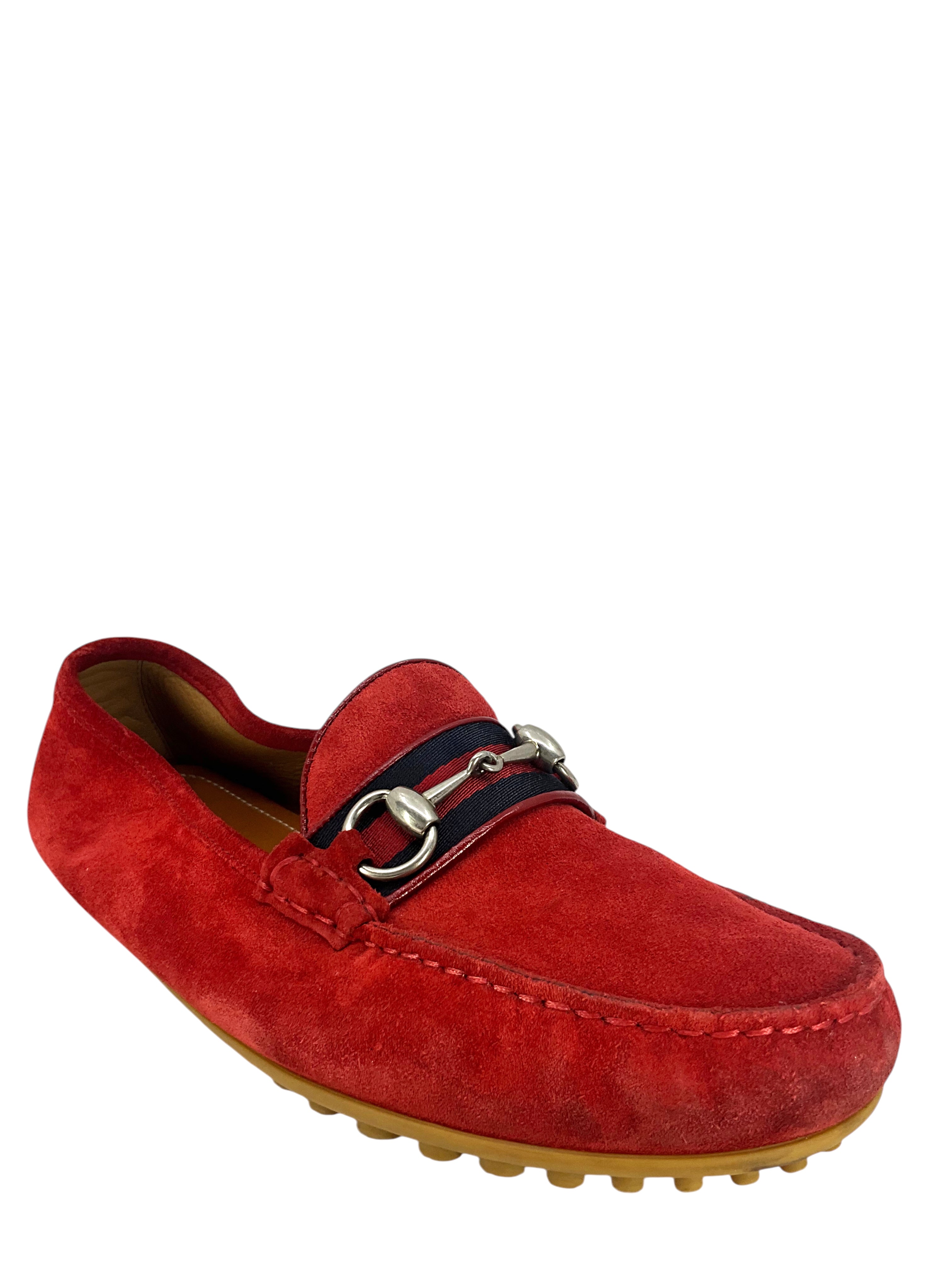 Gucci Men's Suede Web Horsebit Driver Loafers Size 6.5 - Classic Luxury Slip-On Shoes for Business Casual & Office Wear
