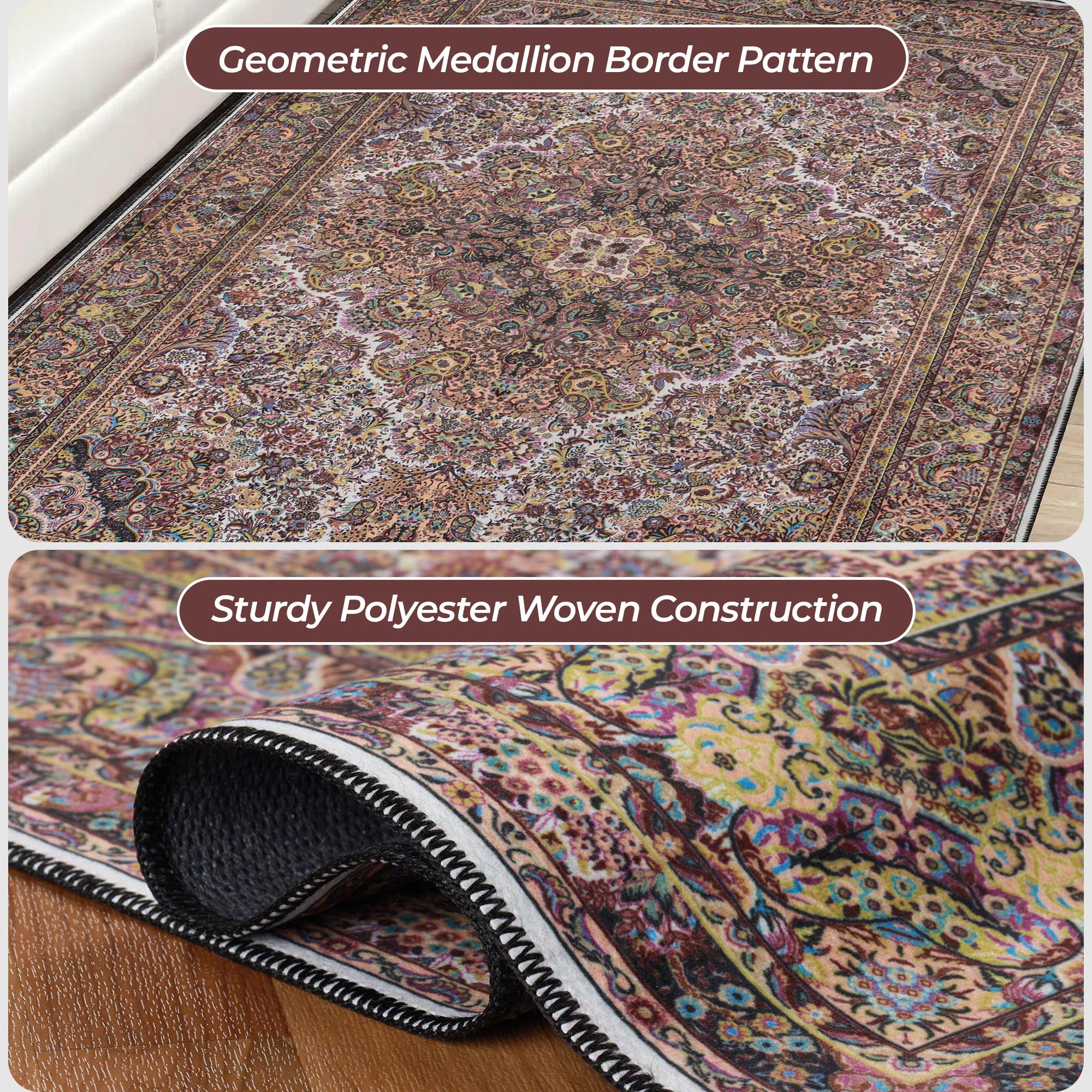 Flamingo Medallion Machine Washable Indoor Area Rug - Non-Slip Soft Living Room Carpet Runner for Bedroom, Hallway & Entryway Decor