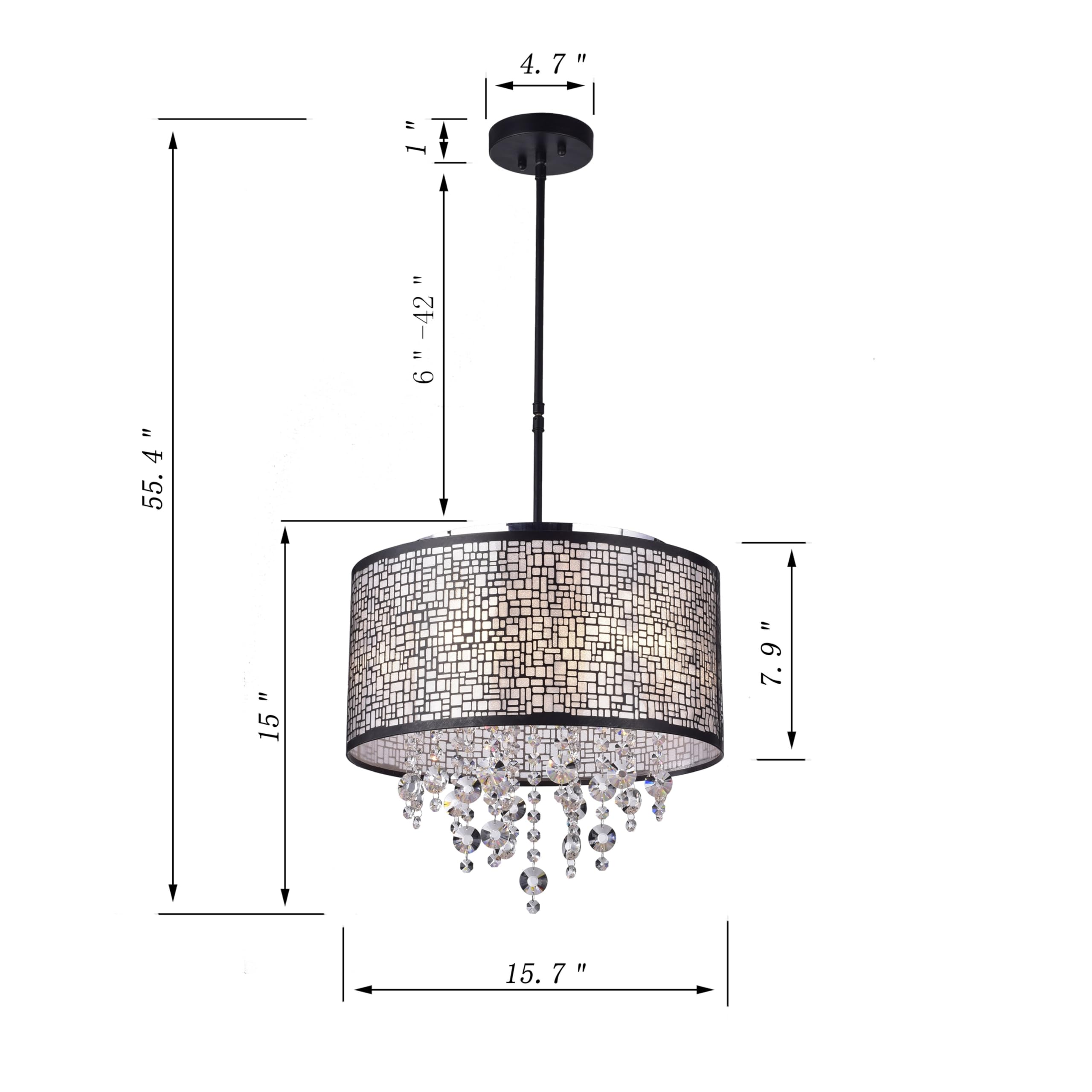 Anais 4-Light Black Metal Crystal Drum Chandelier - Modern Ceiling Lighting Fixture for Dining Room, Bedroom & Living Room Decor
