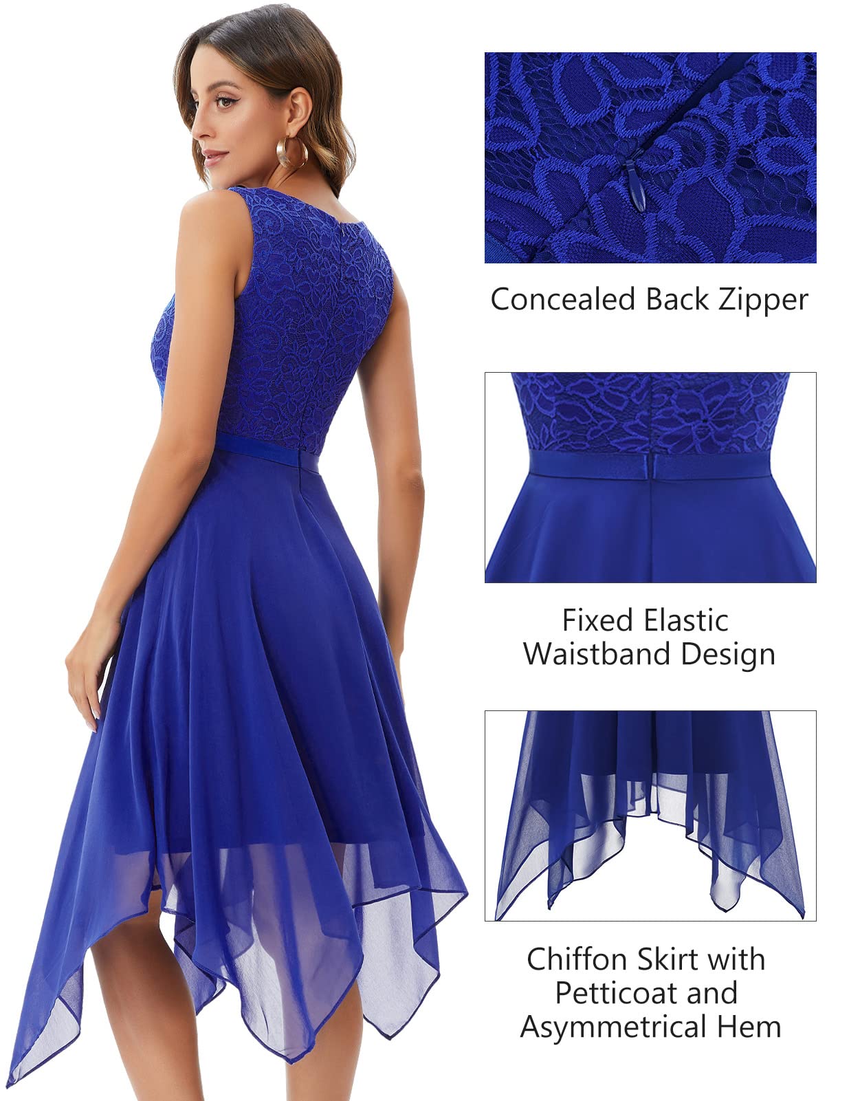 Meetjen Women's Elegant Lace Cocktail Party Dress 2025 - Handkerchief Hem Bridesmaid & Prom Formal Gown for Wedding Guest | Perfect for Evening Parties, Bridal Showers & Special Occasions