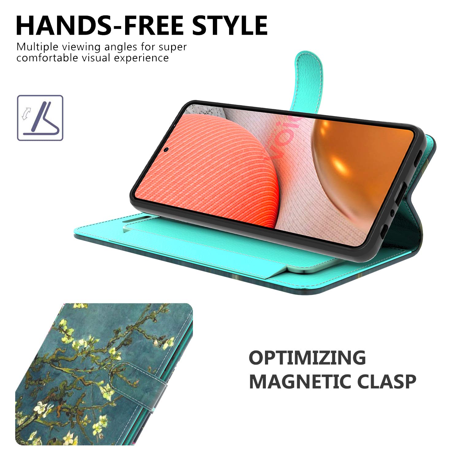 RFID Blocking PU Leather Wallet Case for Samsung Galaxy A72 - Flip Folio Stand Cover with Card Slots & Kickstand (Almond Blossom) | Perfect for Travel, Work & Everyday Protection