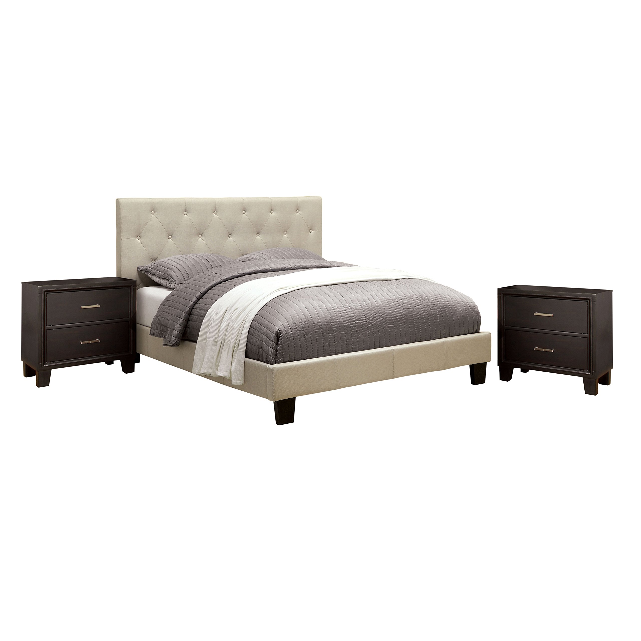 HOMES: Inside + Out 3-Piece ioHOMES Roy Fabric Platform Bed Set with 2 Nightstands, Twin Size, Ivory Color - Perfect for Small Bedrooms, Guest Rooms & Kids' Rooms