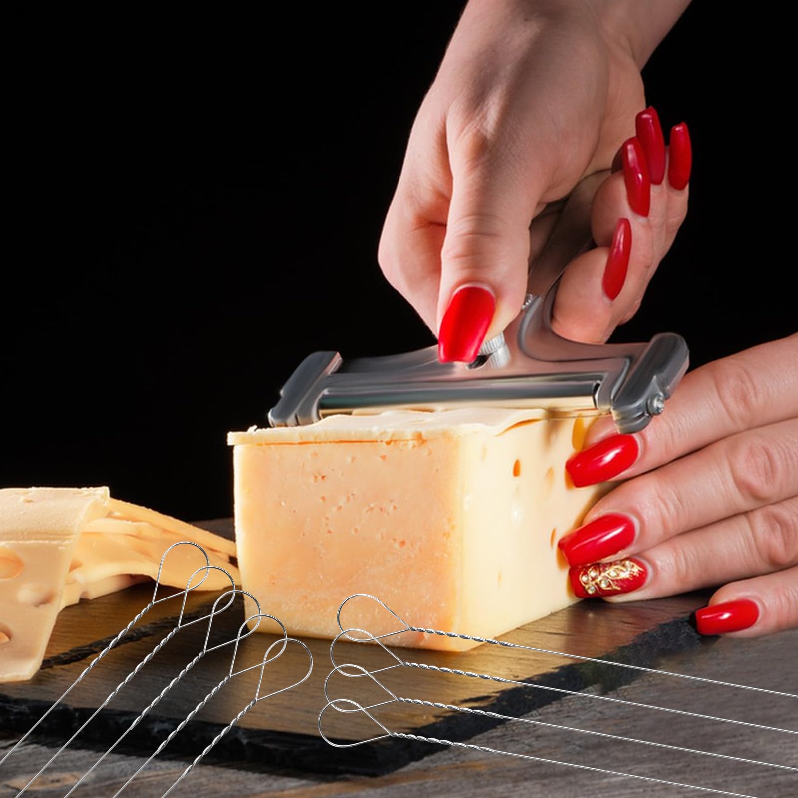 12-Pack Stainless Steel Cheese Slicer Wires - 5.7 Inch Replacement Cheese Cutter Wires for Block Cheese, Marble Cheese & Butter - Perfect for Kitchen, Deli, Catering & Cheese Platter Preparation