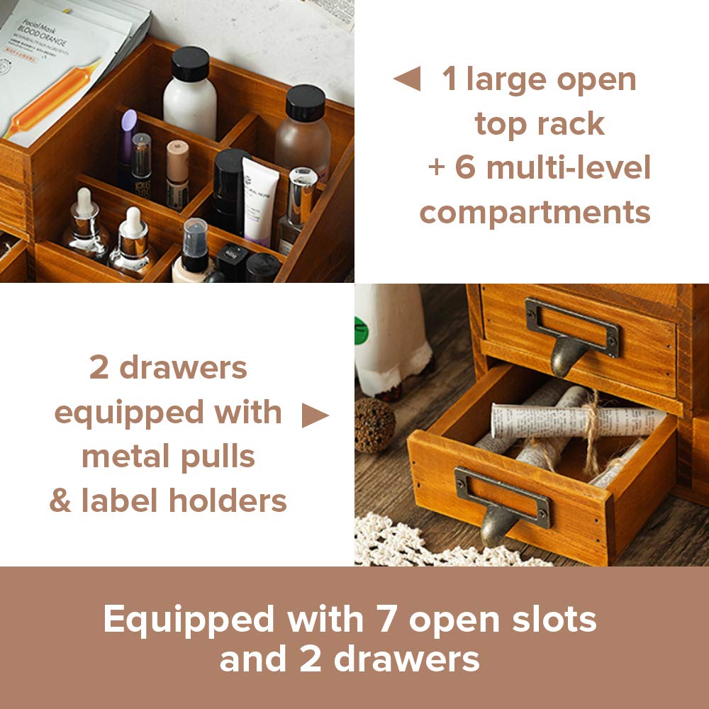 Rustic Wooden Farmhouse Makeup Vanity Tray - Skincare & Perfume Organizer - Bathroom Countertop Storage Box - Perfect for Bedroom, Bathroom & Vanity Table Organization