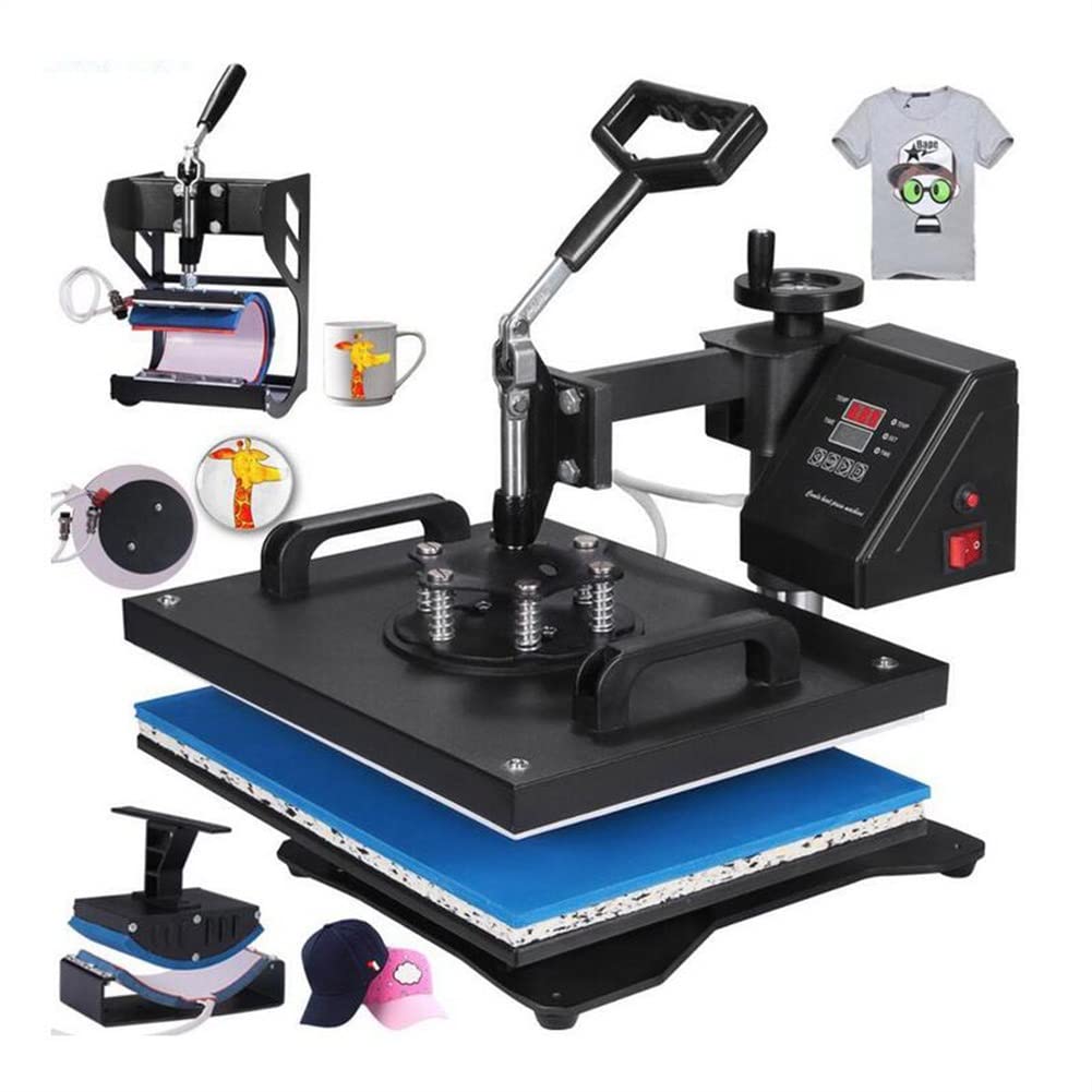 LIUXR 12x15 Inch 5-in-1 Digital Heat Press Machine - Multifunctional Sublimation Swing Away T-Shirt Press with 360° Rotation for T-Shirts, Hats, Mugs, Caps & Plates (Black) | Perfect for Home DIY Projects & Small Business Custom Apparel Printing