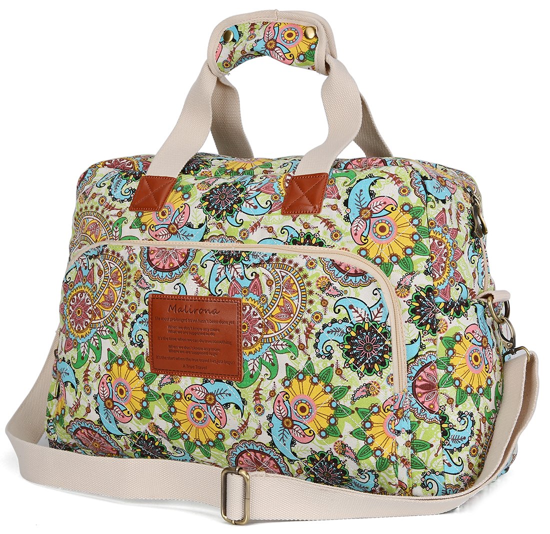 Malirona Canvas Weekender Bag for Women - Floral Print Overnight Travel Duffel Carry On Bag | Perfect for Weekend Getaways, Business Trips & Gym Essentials