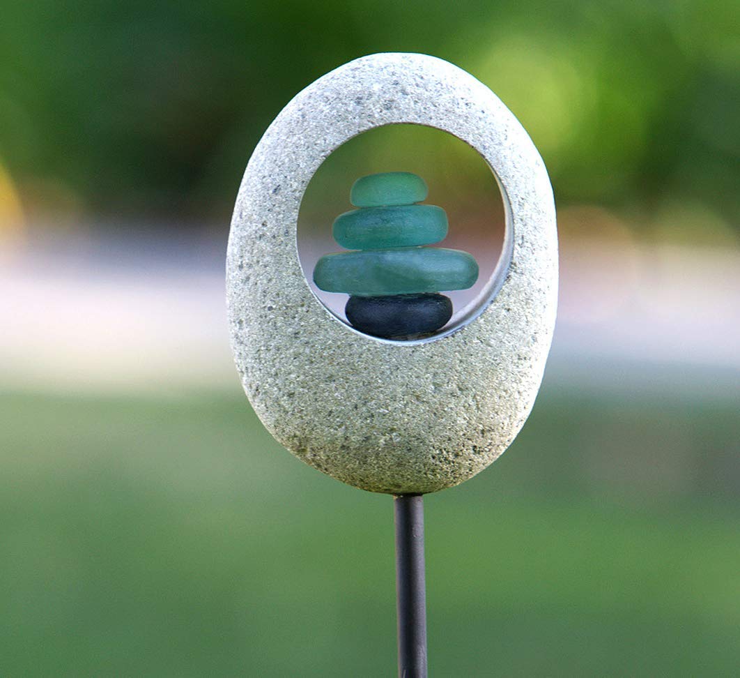 Natural Moonstone Garden Stake - Handcrafted Glass Cairns for Outdoor Decor | Perfect for Zen Gardens, Pathways & Landscape Lighting