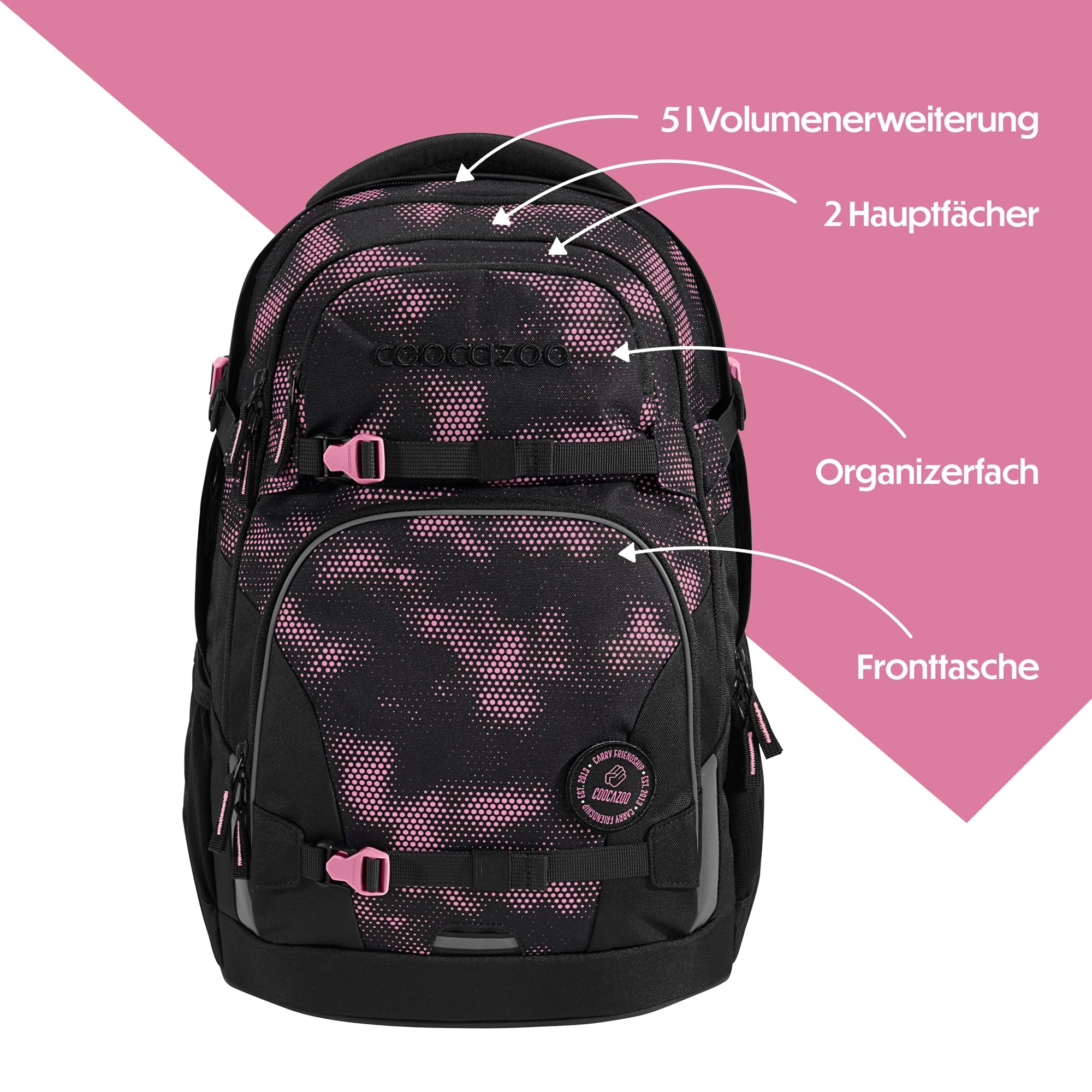 Coocazoo Porter Backpack for Women - Waterproof Travel Backpack with USB Charging Port, Pink Illusion Design | Perfect for Commuting, College, Business Trips & Outdoor Adventures