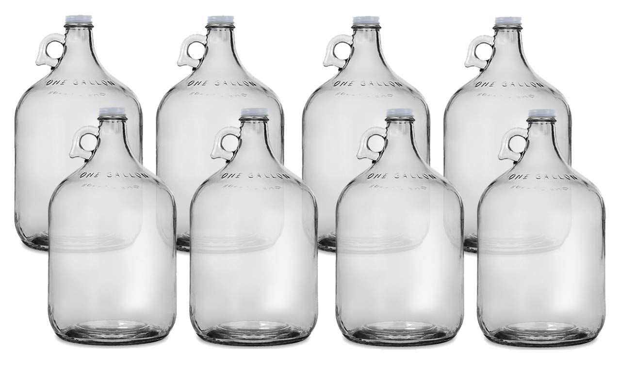 1 Gallon Glass Jugs with 38mm White Metal Screw Caps - Set of 8 - Perfect for Home Brewing, Kombucha Making, and Bulk Liquid Storage