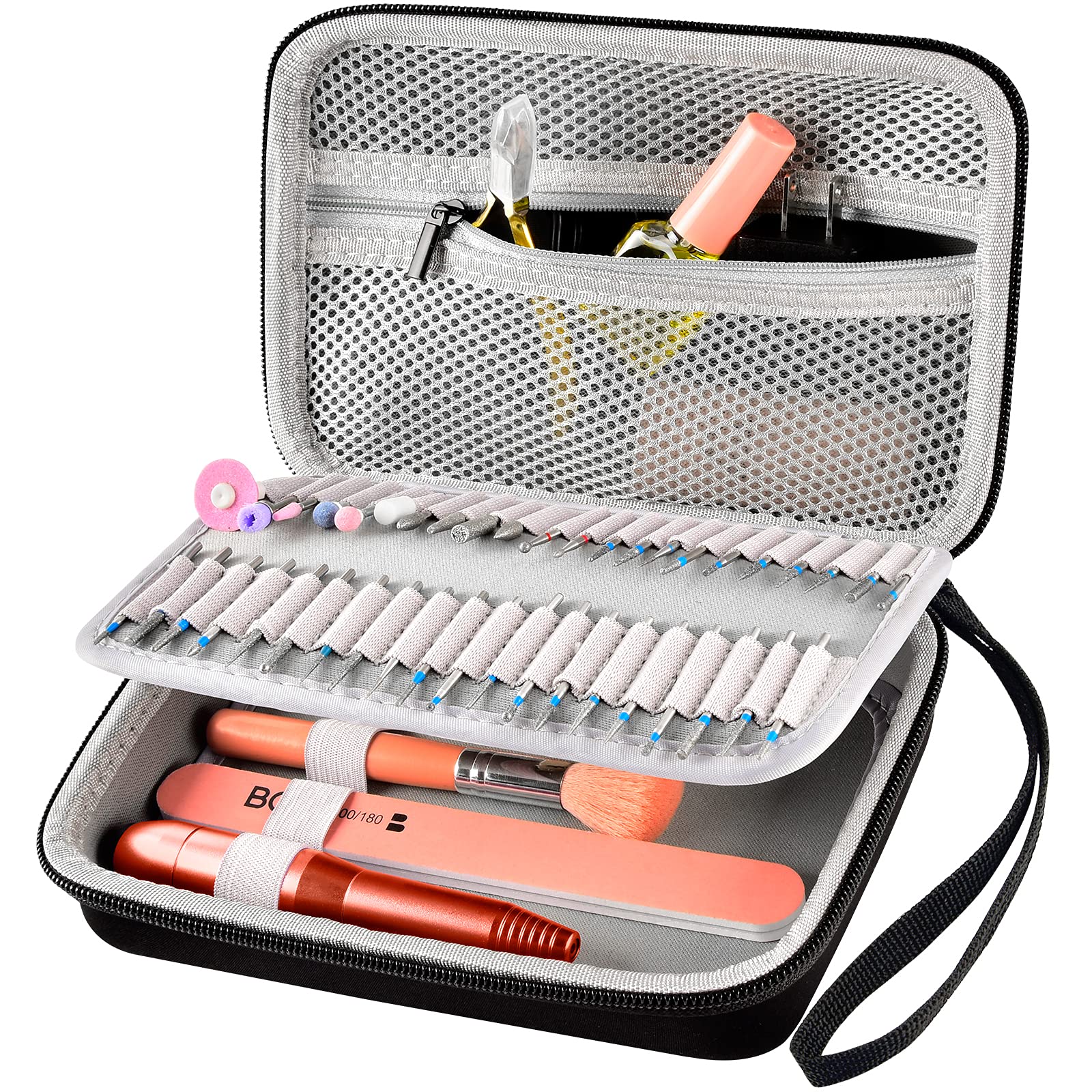 Electric Nail Drill Kit with Case & Bits Holder - Portable Manicure Organizer for Salon & Home Use