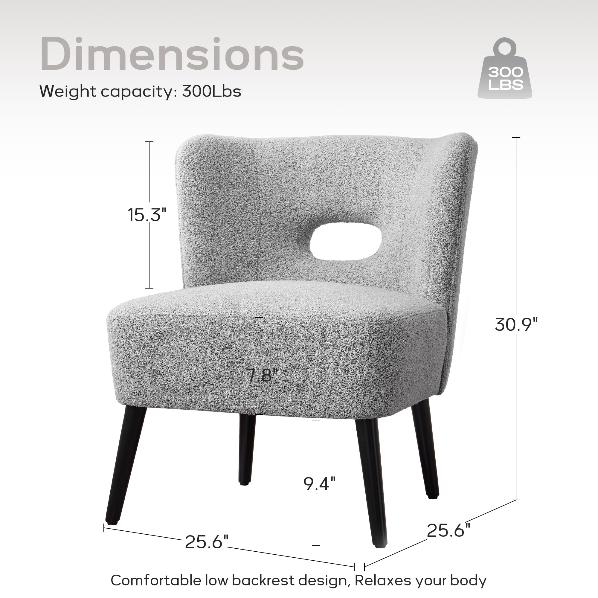 Comfy Armless Accent Chair with Wooden Legs - Upholstered Lamb Fleece Living Room, Bedroom & Office Chair in Grey - Perfect for Small Spaces, Reading Nooks & Cozy Corners